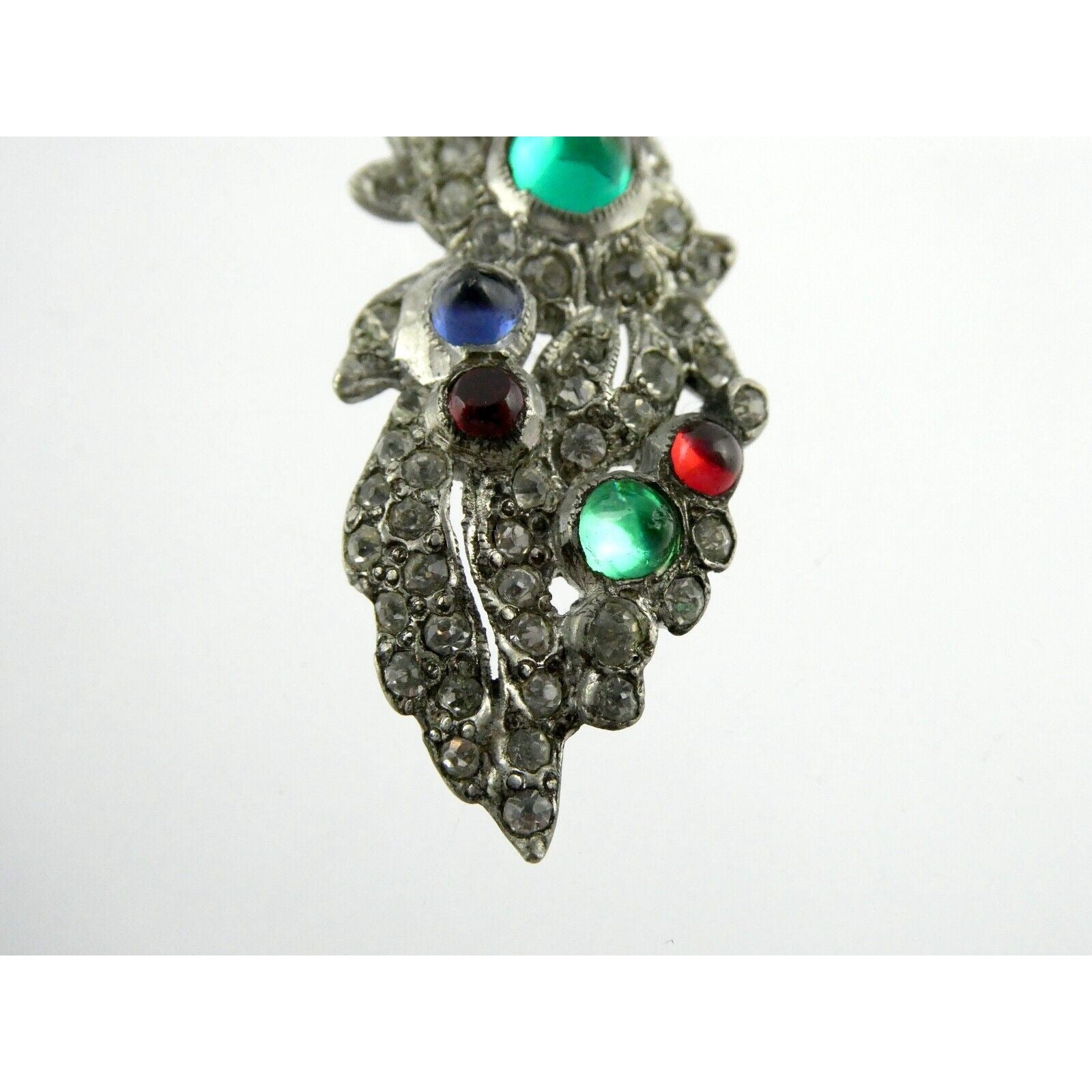 Antique Sterling Silver Paste Glass Gem Pendant Necklace 14.8g 16 Inches Deco