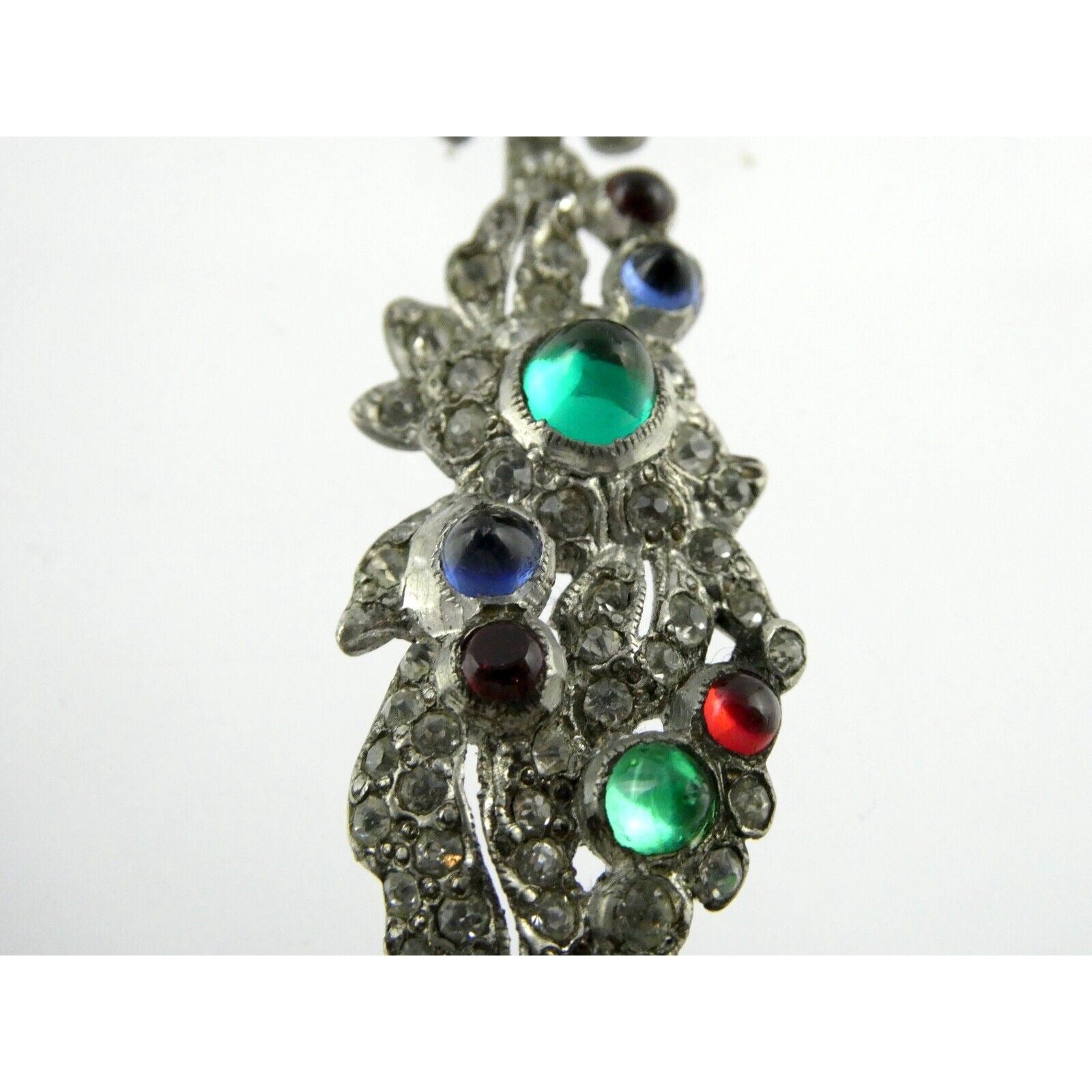 Antique Sterling Silver Paste Glass Gem Pendant Necklace 14.8g 16 Inches Deco
