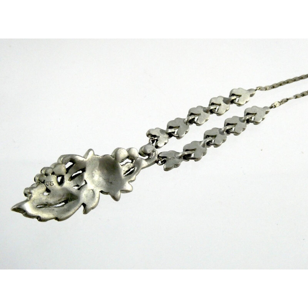 Antique Sterling Silver Paste Glass Gem Pendant Necklace 14.8g 16 Inches Deco