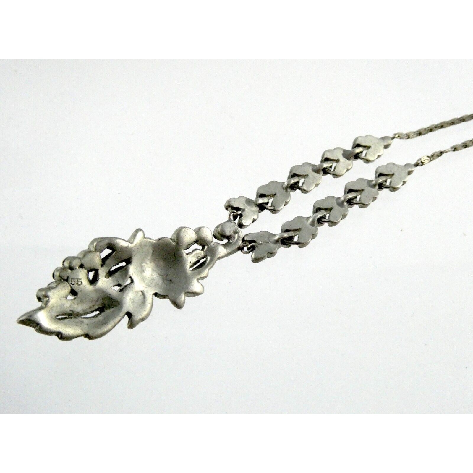 Antique Sterling Silver Paste Glass Gem Pendant Necklace 14.8g 16 Inches Deco