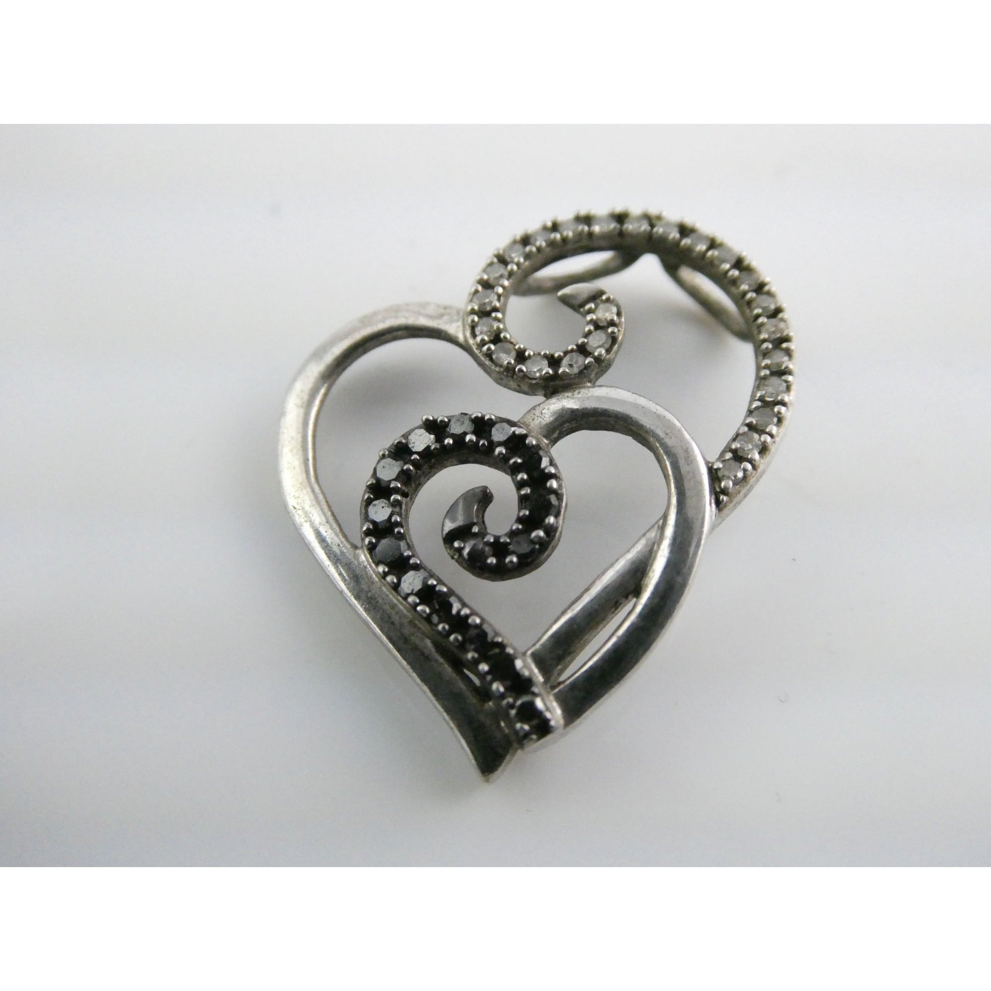 Sterling Silver Lab Created White and Blue Diamonds Two Hearts Pendant 2g 20mm
