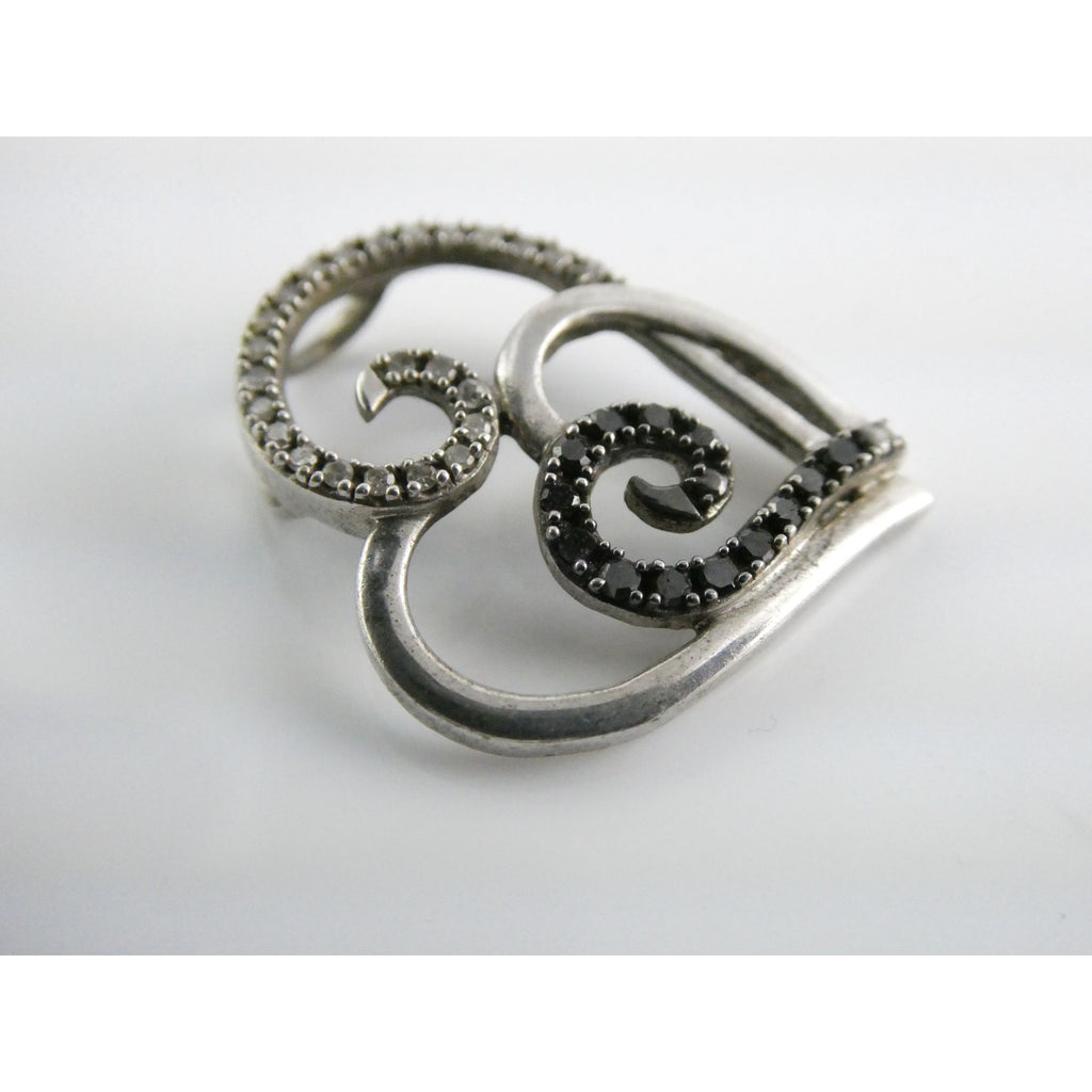 Sterling Silver Lab Created White and Blue Diamonds Two Hearts Pendant 2g 20mm