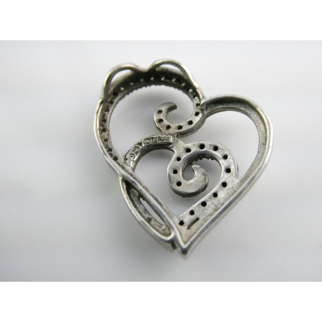 Sterling Silver Lab Created White and Blue Diamonds Two Hearts Pendant 2g 20mm
