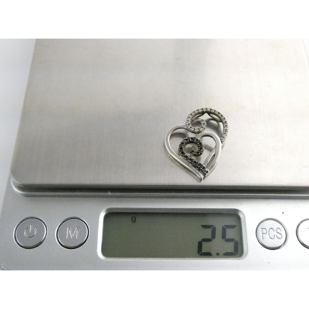 Sterling Silver Lab Created White and Blue Diamonds Two Hearts Pendant 2g 20mm