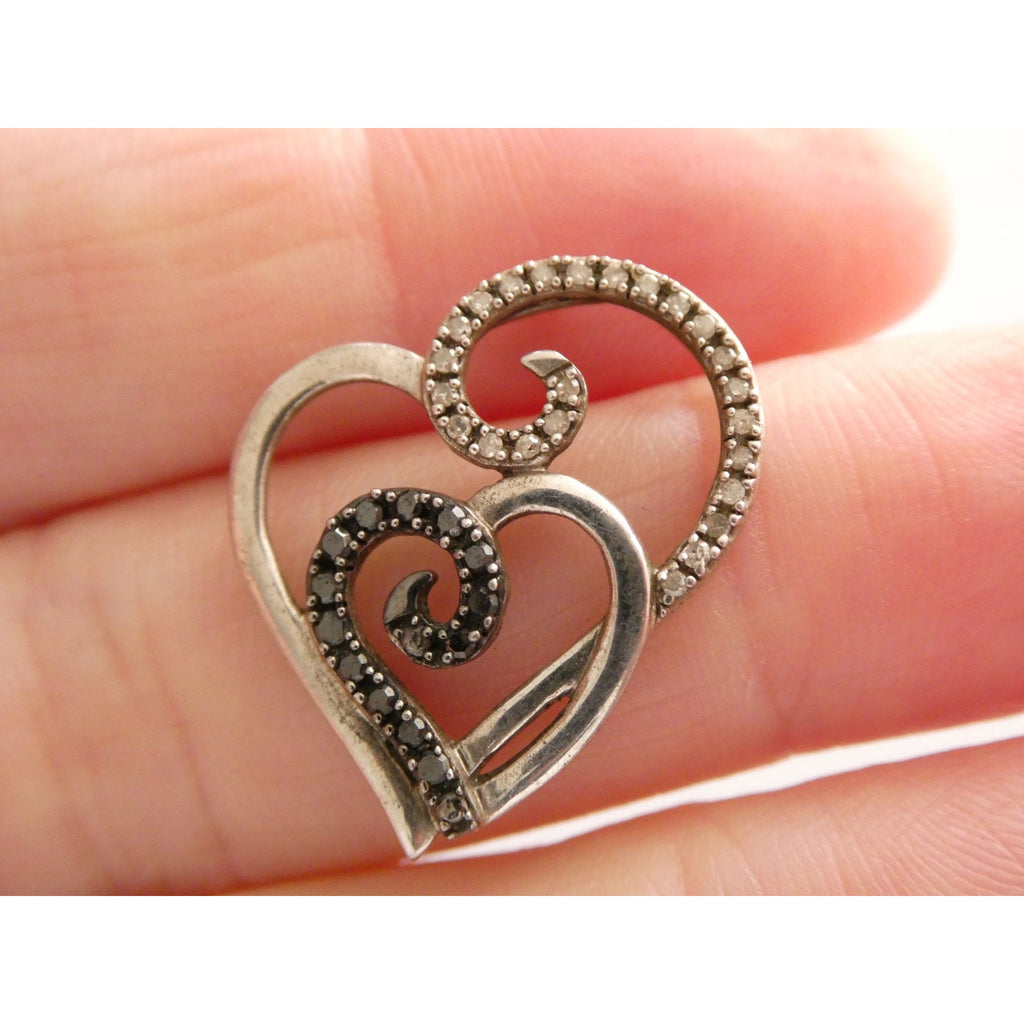 Sterling Silver Lab Created White and Blue Diamonds Two Hearts Pendant 2g 20mm