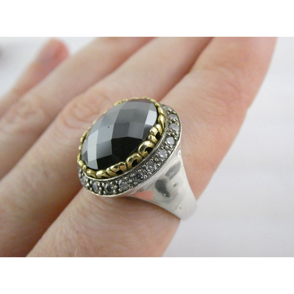 Silpada Empress Sterling Silver Hematite and CZ Statement Ring Size 9.25 9.5g