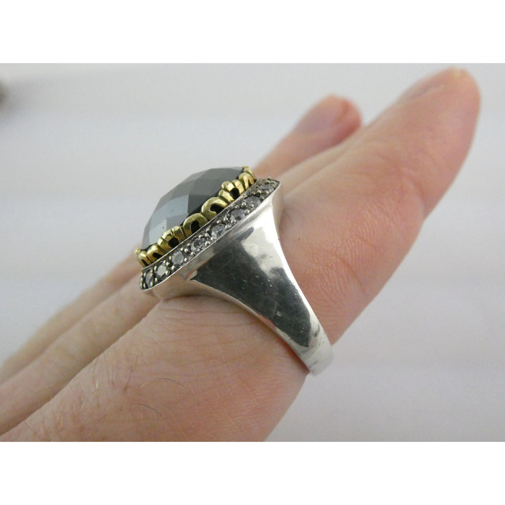 Silpada Empress Sterling Silver Hematite and CZ Statement Ring Size 9.25 9.5g