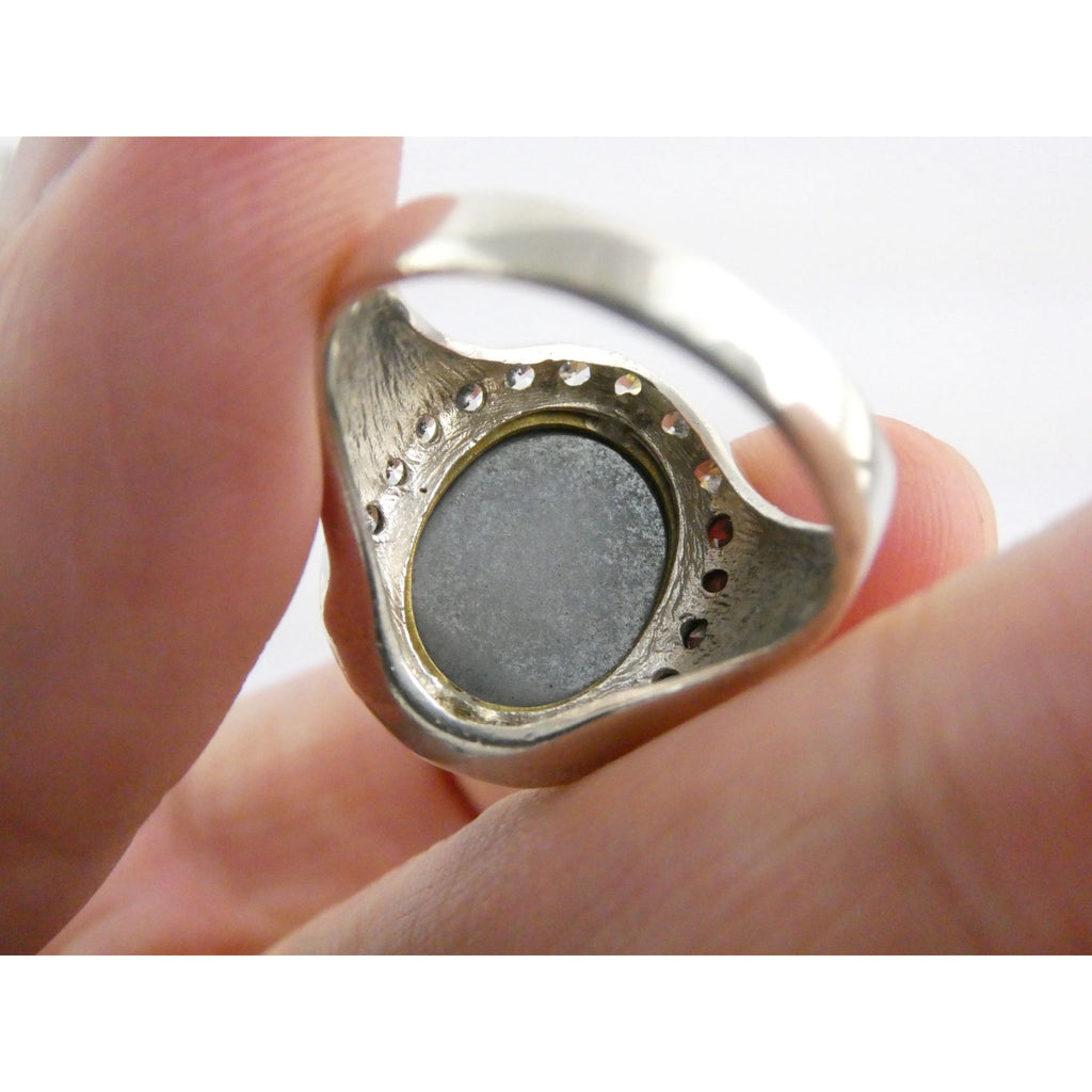 Silpada Empress Sterling Silver Hematite and CZ Statement Ring Size 9.25 9.5g