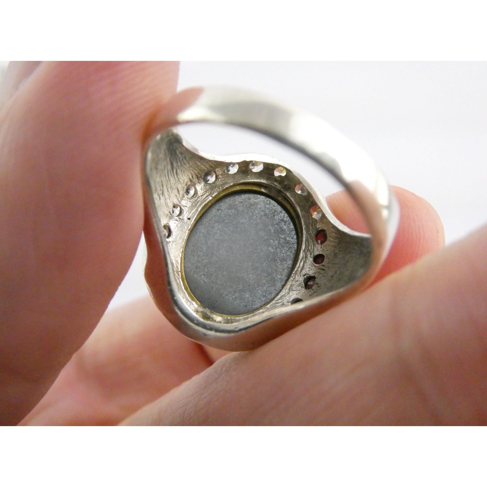Silpada Empress Sterling Silver Hematite and CZ Statement Ring Size 9.25 9.5g