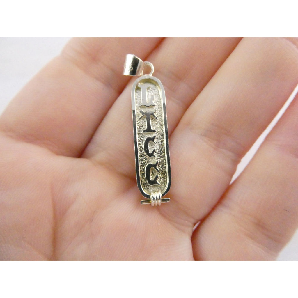 Sterling Silver Double Sided Glyph Cartouche Pendant 2.1g 33mm Total Length