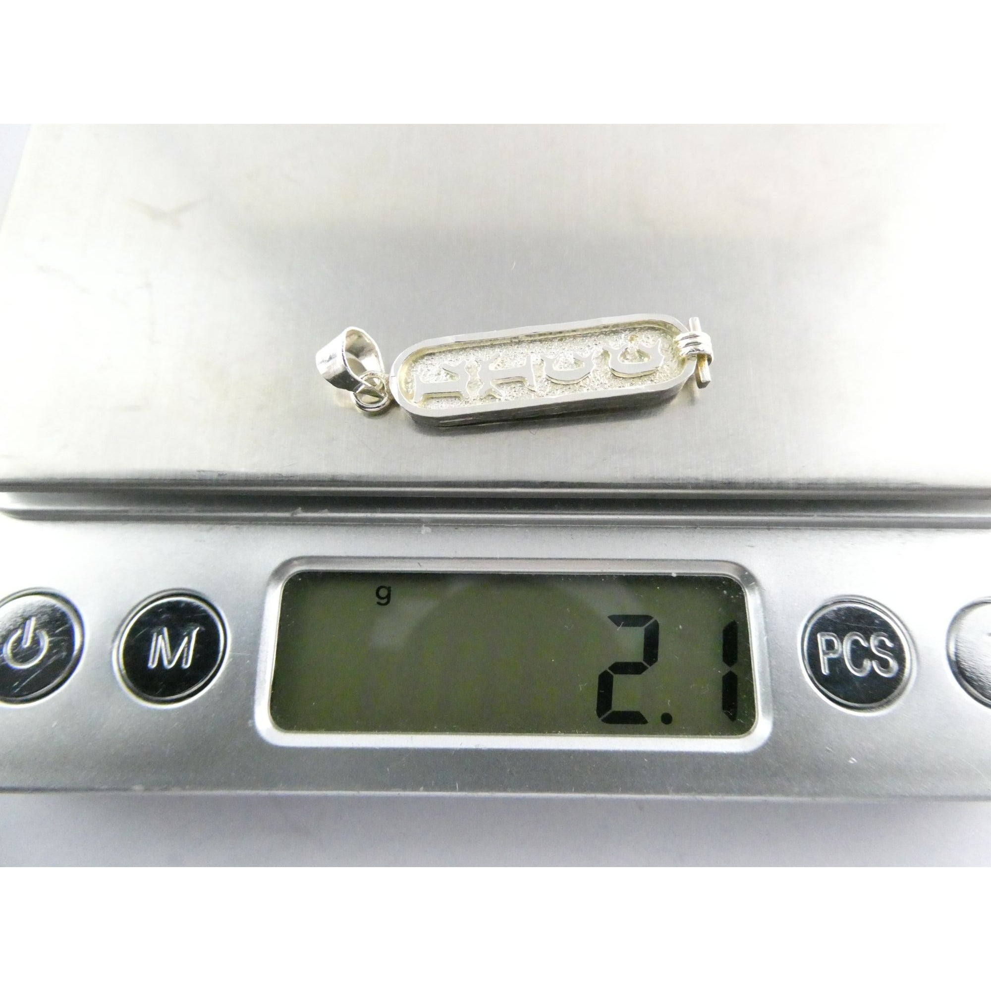 Sterling Silver Double Sided Glyph Cartouche Pendant 2.1g 33mm Total Length