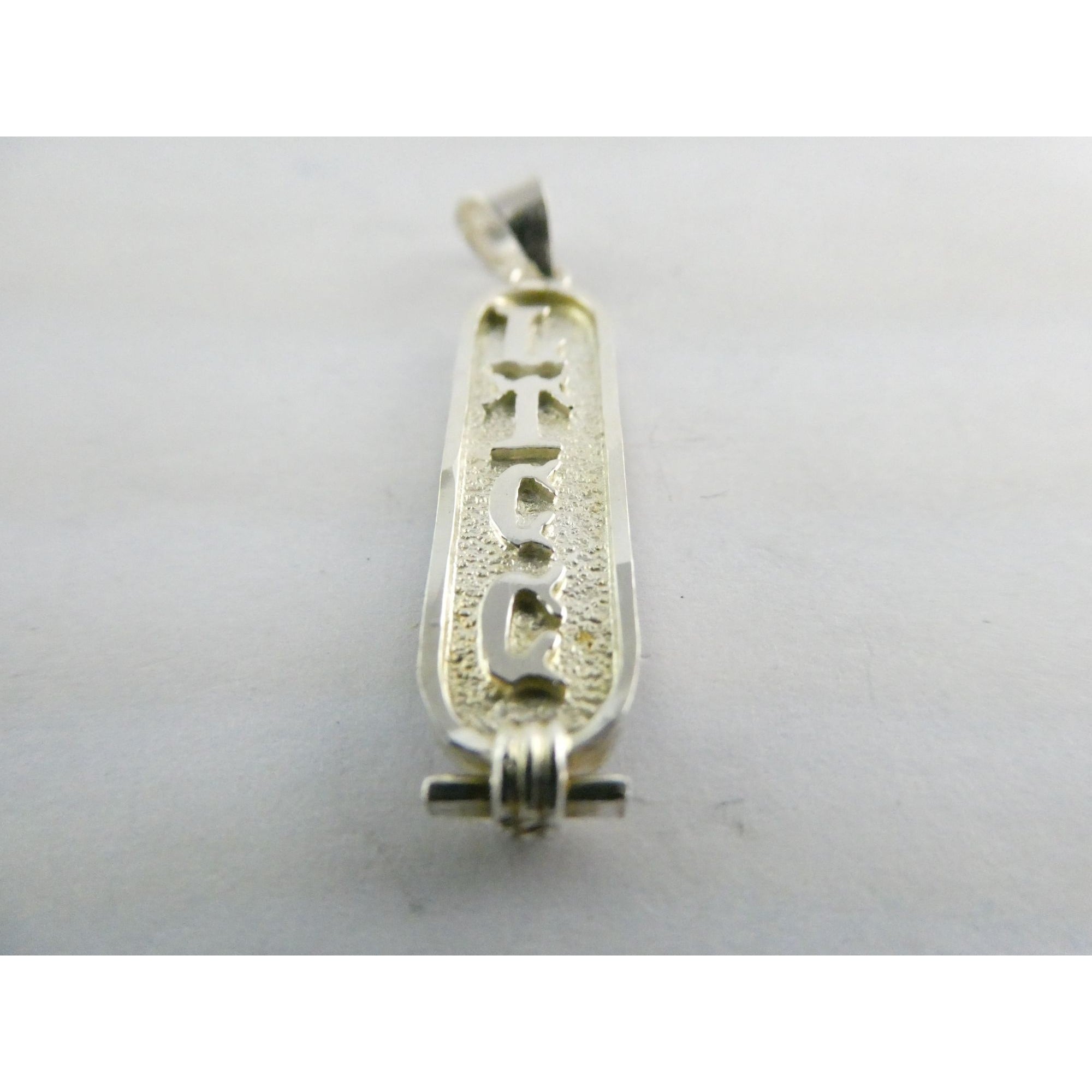 Sterling Silver Double Sided Glyph Cartouche Pendant 2.1g 33mm Total Length