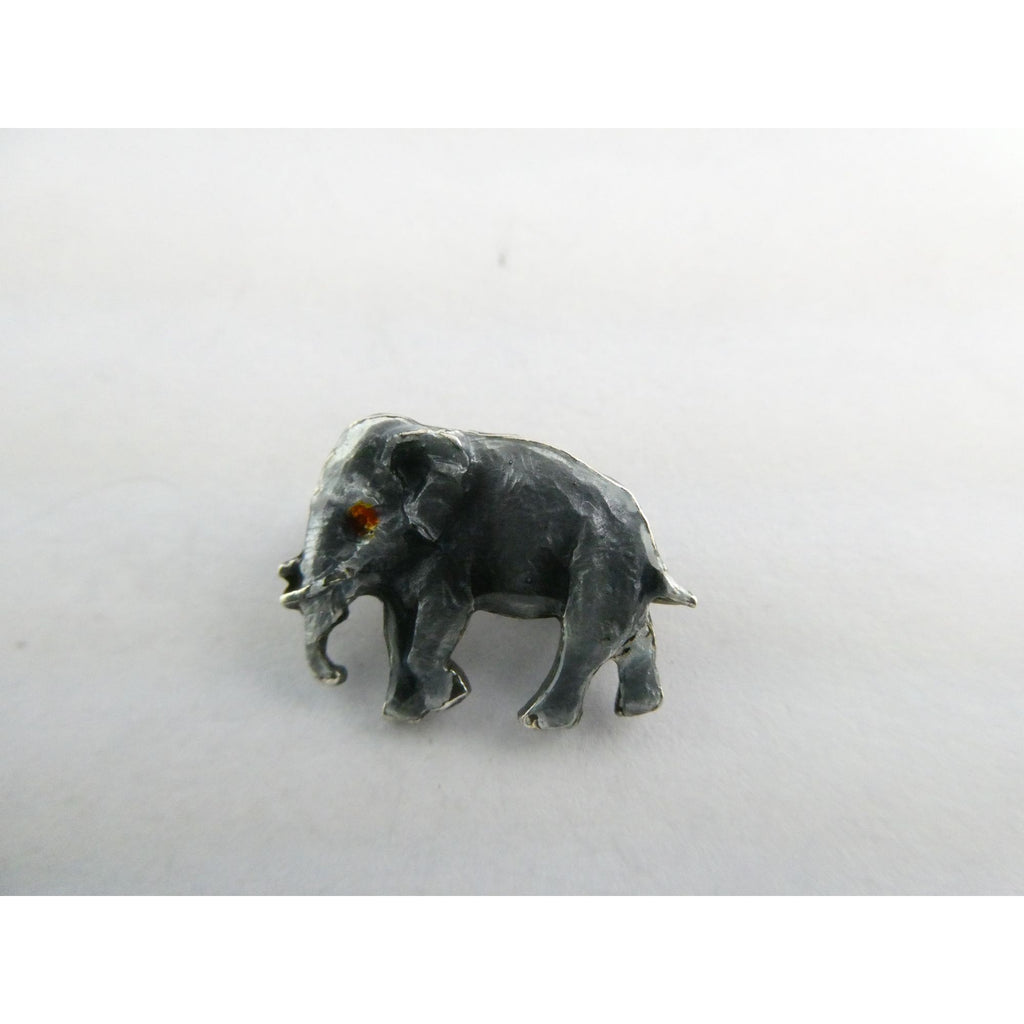Vintage Mini 1920s Elephant Enamel Sterling Silver Pin Red Eye Brooch 2.5g 18mm