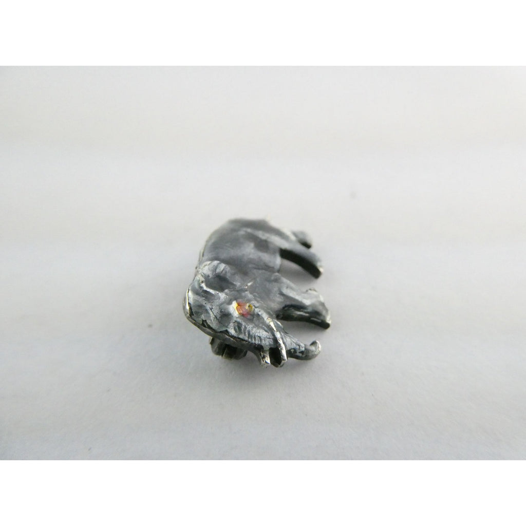 Vintage Mini 1920s Elephant Enamel Sterling Silver Pin Red Eye Brooch 2.5g 18mm