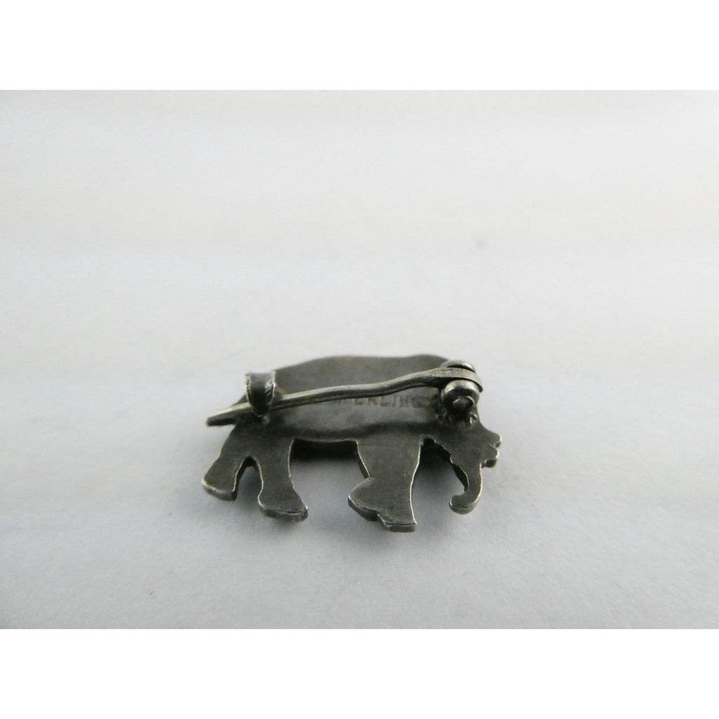 Vintage Mini 1920s Elephant Enamel Sterling Silver Pin Red Eye Brooch 2.5g 18mm