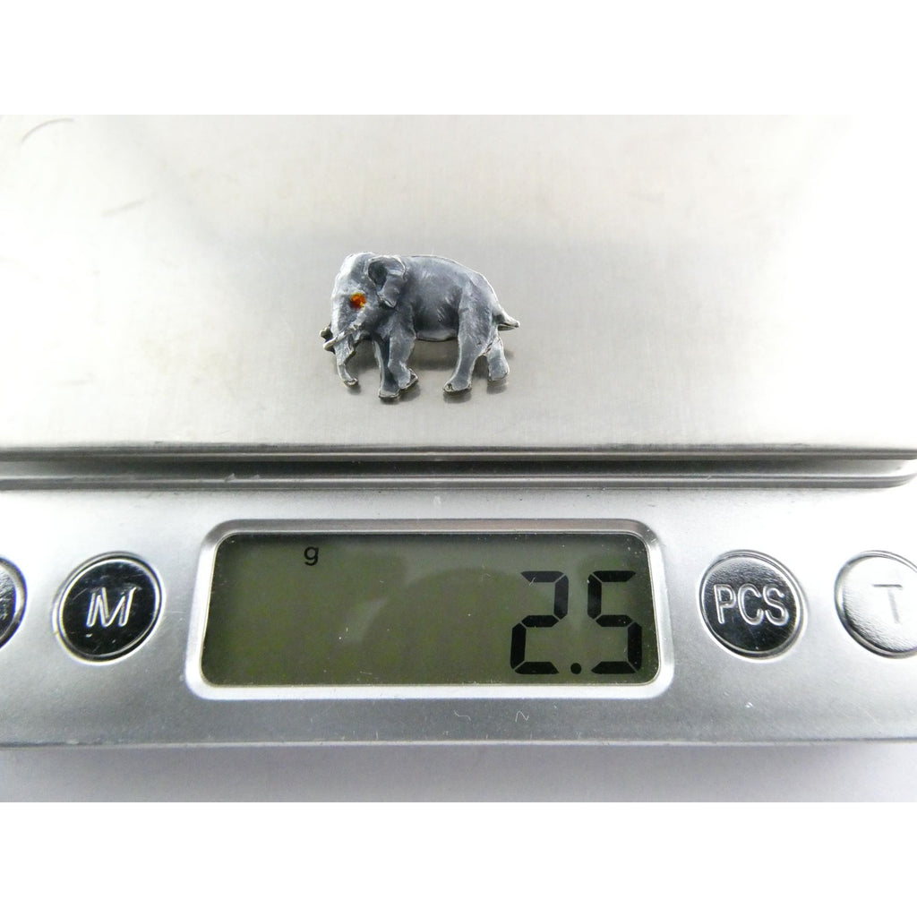Vintage Mini 1920s Elephant Enamel Sterling Silver Pin Red Eye Brooch 2.5g 18mm