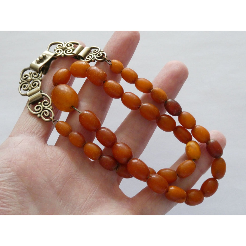 Vintage CONE Sterling Silver Baltic Amber Bead Strand Necklace 31g 20 Inches