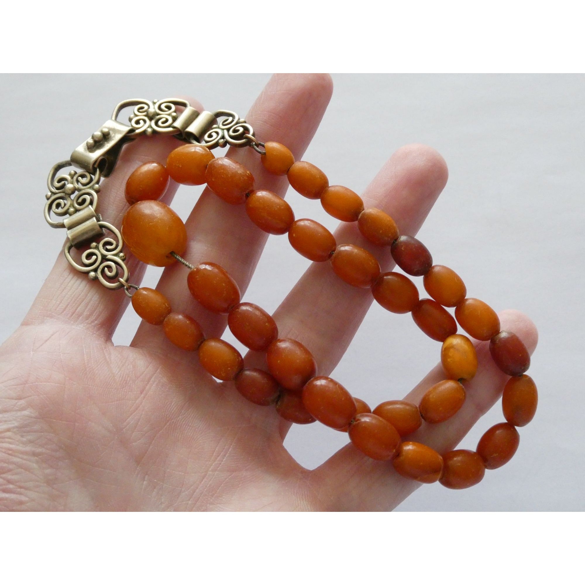Vintage CONE Sterling Silver Baltic Amber Bead Strand Necklace 31g 20 Inches