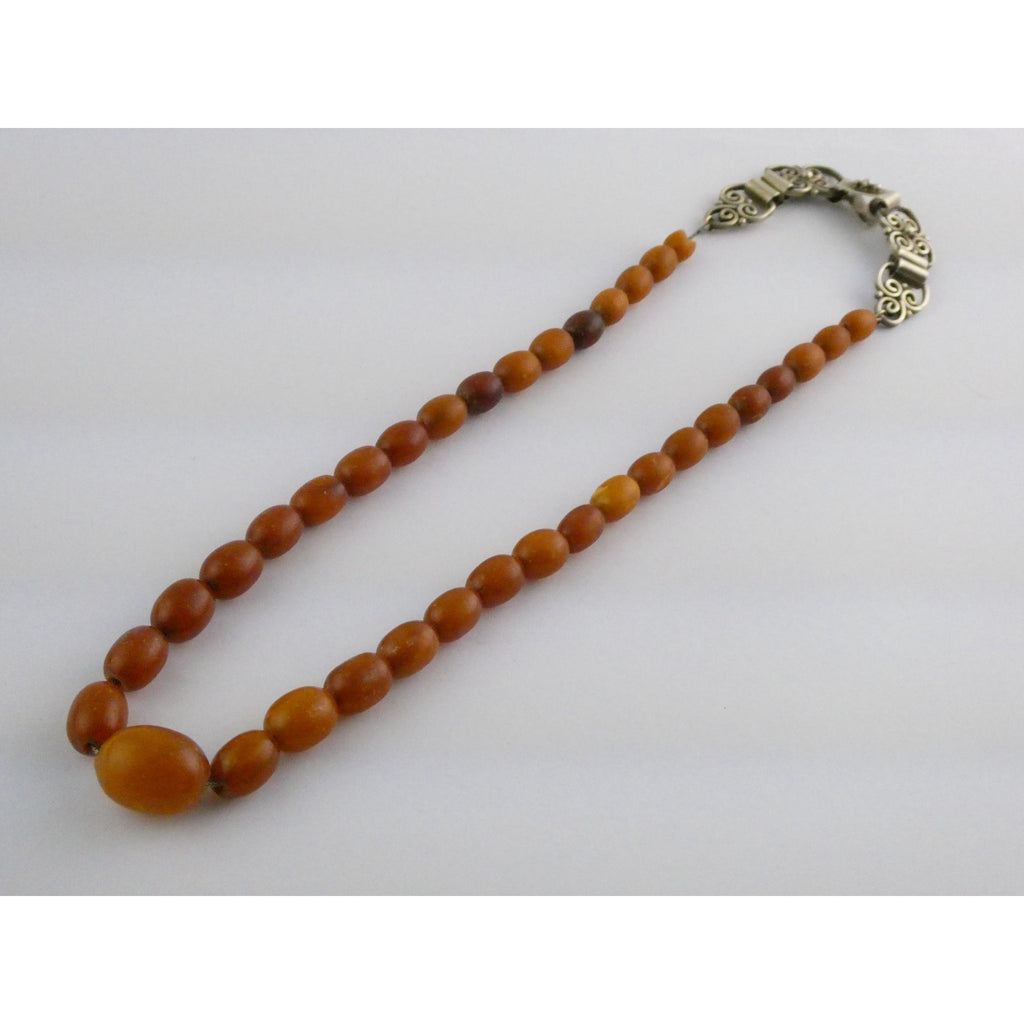 Vintage CONE Sterling Silver Baltic Amber Bead Strand Necklace 31g 20 Inches