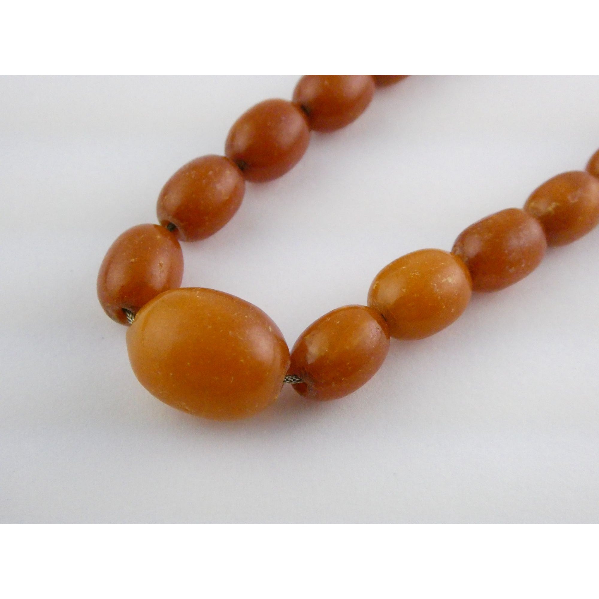 Vintage CONE Sterling Silver Baltic Amber Bead Strand Necklace 31g 20 Inches