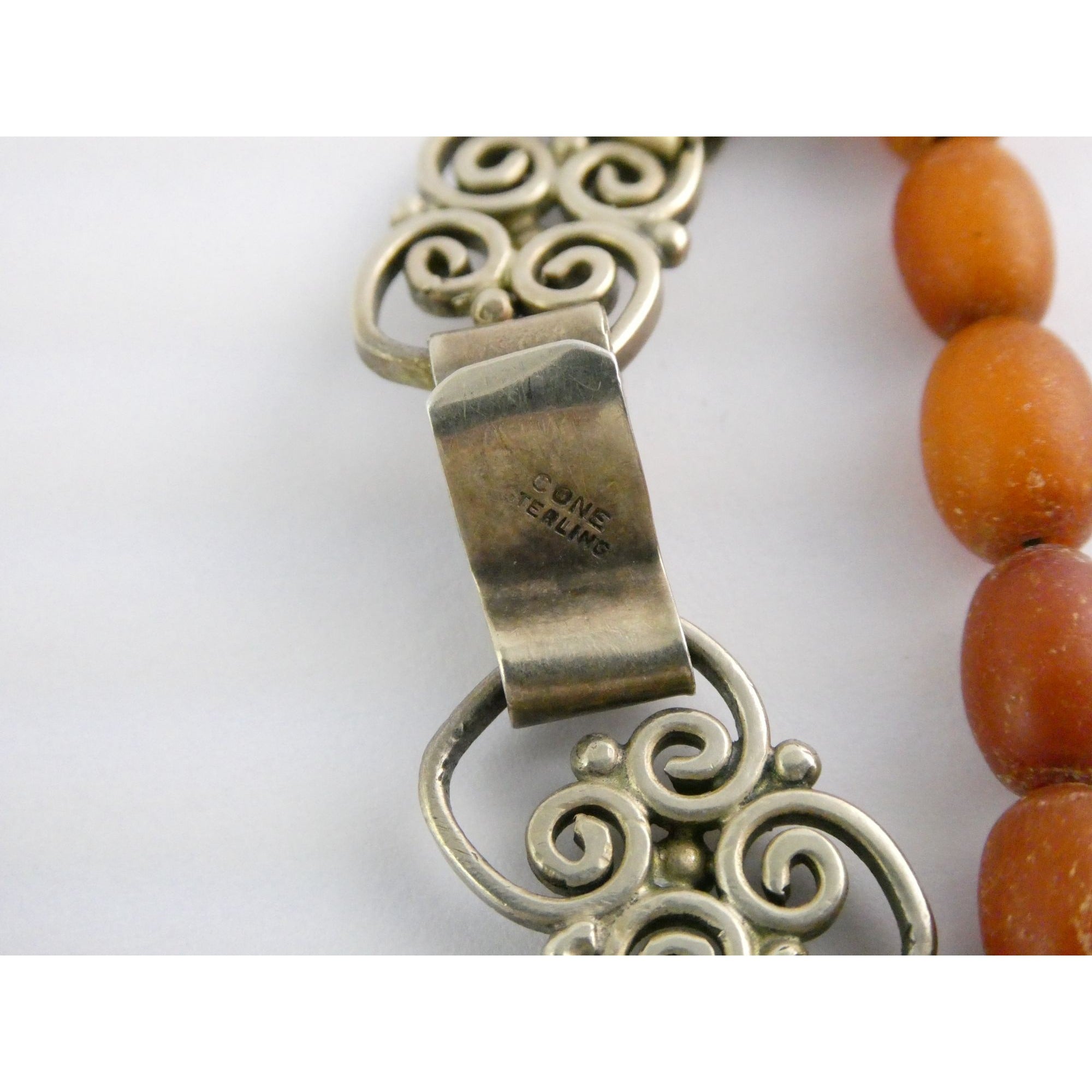 Vintage CONE Sterling Silver Baltic Amber Bead Strand Necklace 31g 20 Inches