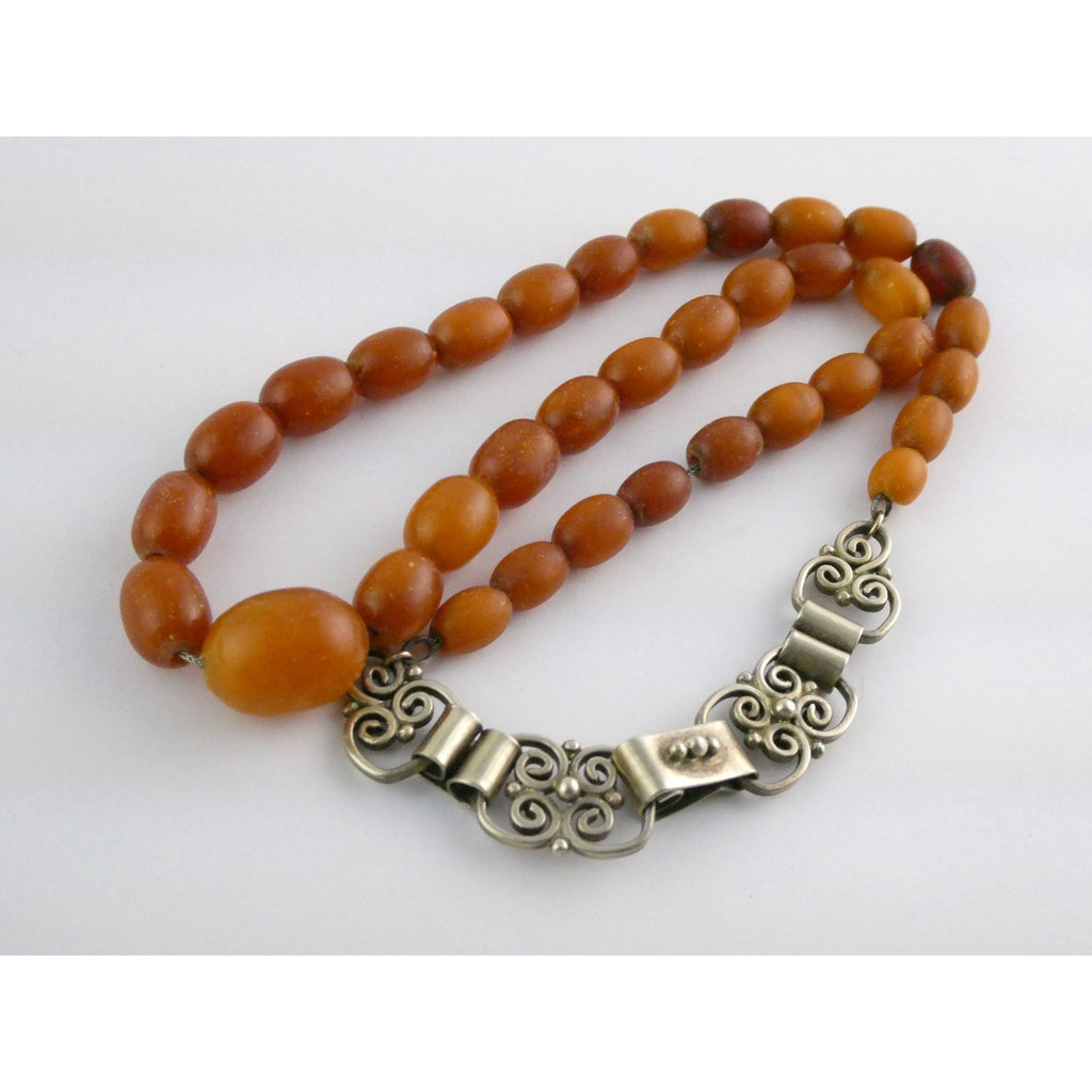 Vintage CONE Sterling Silver Baltic Amber Bead Strand Necklace 31g 20 Inches