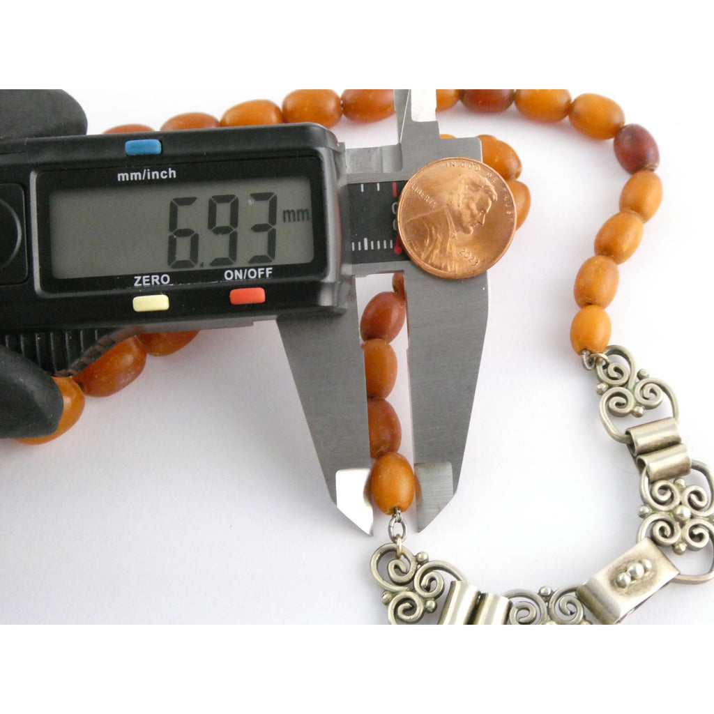 Vintage CONE Sterling Silver Baltic Amber Bead Strand Necklace 31g 20 Inches