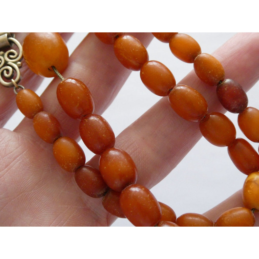 Vintage CONE Sterling Silver Baltic Amber Bead Strand Necklace 31g 20 Inches