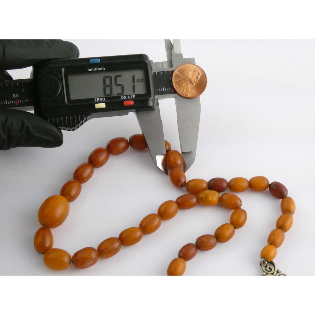Vintage CONE Sterling Silver Baltic Amber Bead Strand Necklace 31g 20 Inches