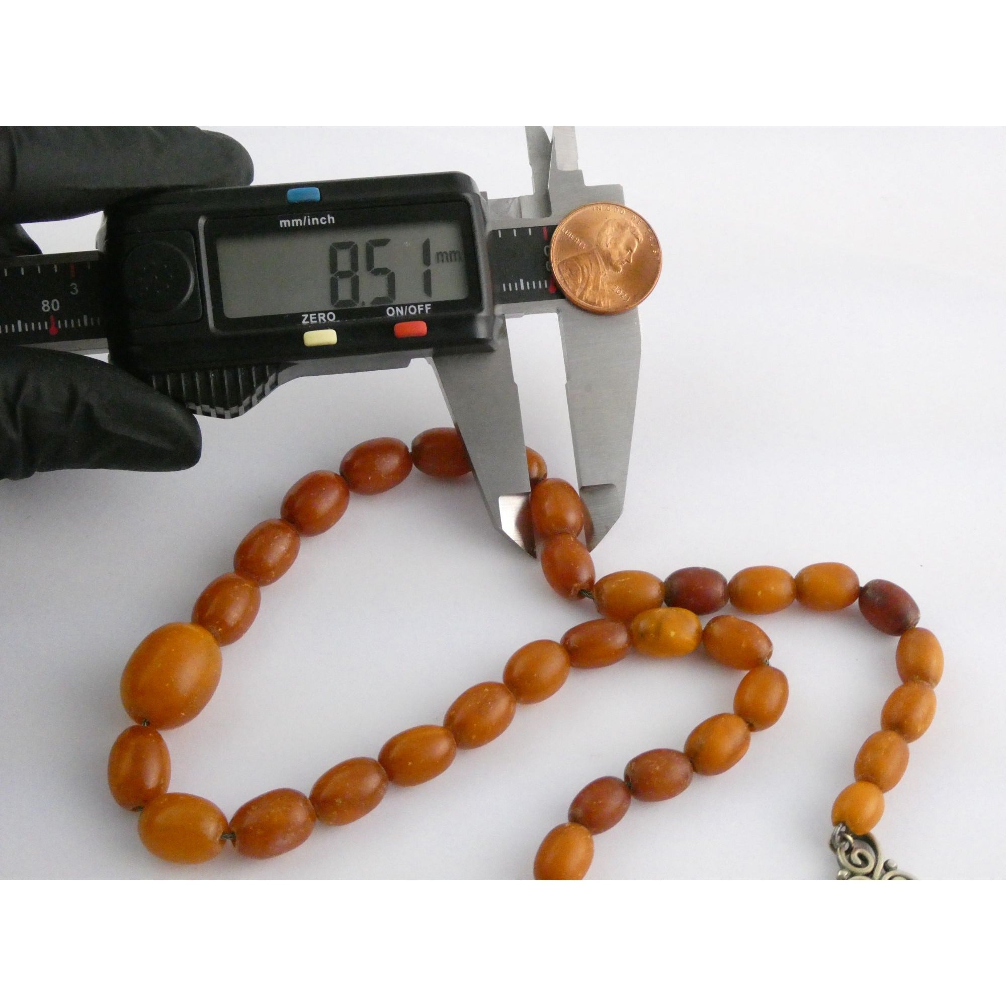 Vintage CONE Sterling Silver Baltic Amber Bead Strand Necklace 31g 20 Inches