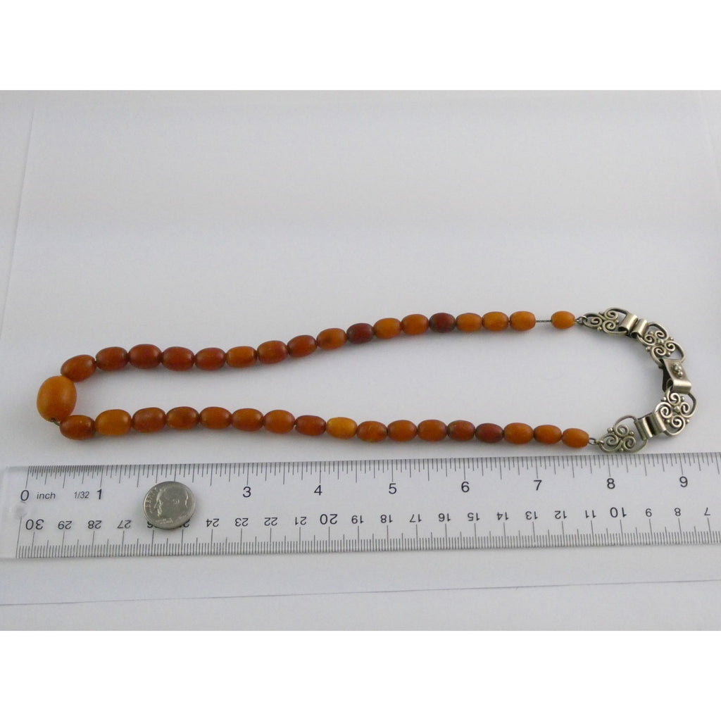 Vintage CONE Sterling Silver Baltic Amber Bead Strand Necklace 31g 20 Inches