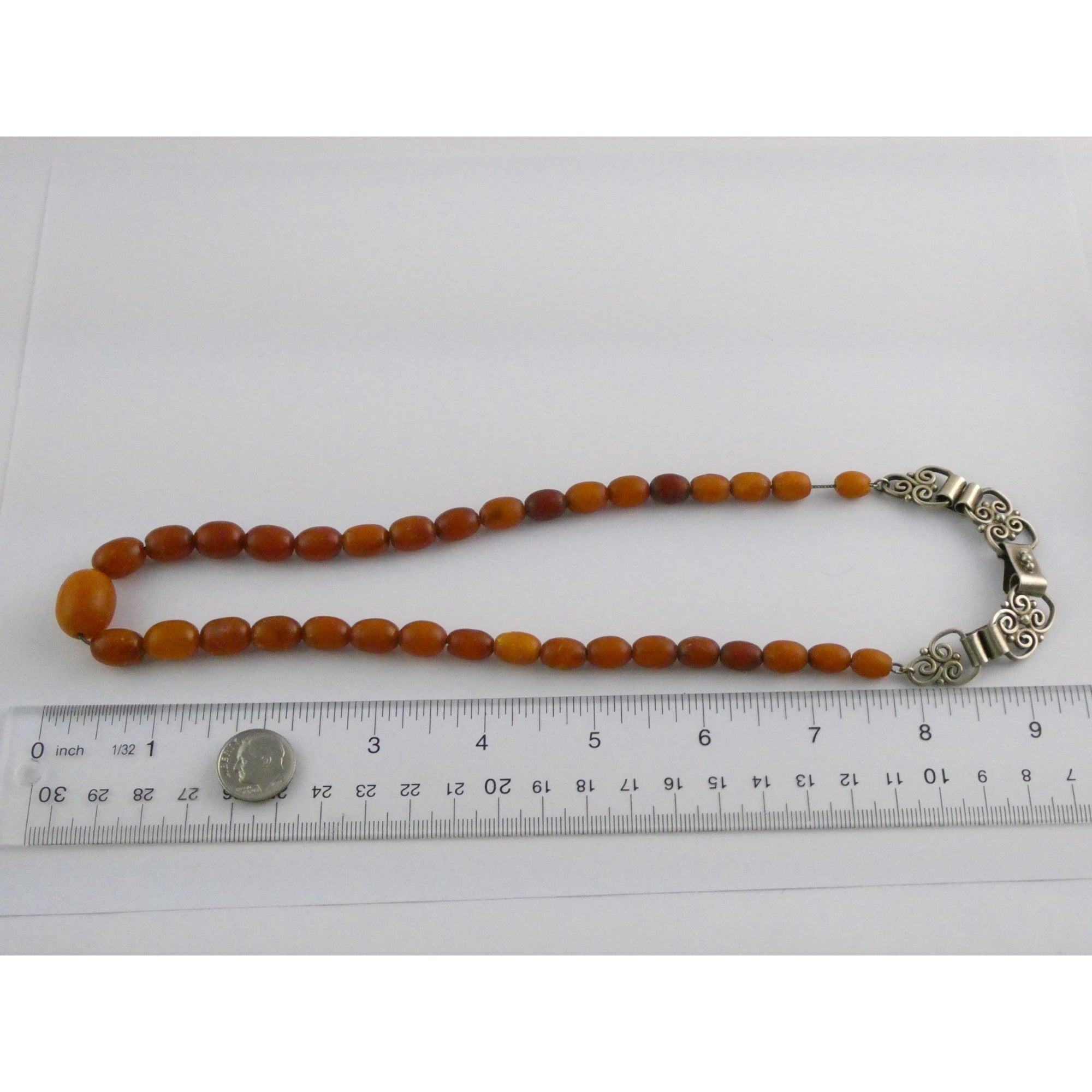 Vintage CONE Sterling Silver Baltic Amber Bead Strand Necklace 31g 20 Inches