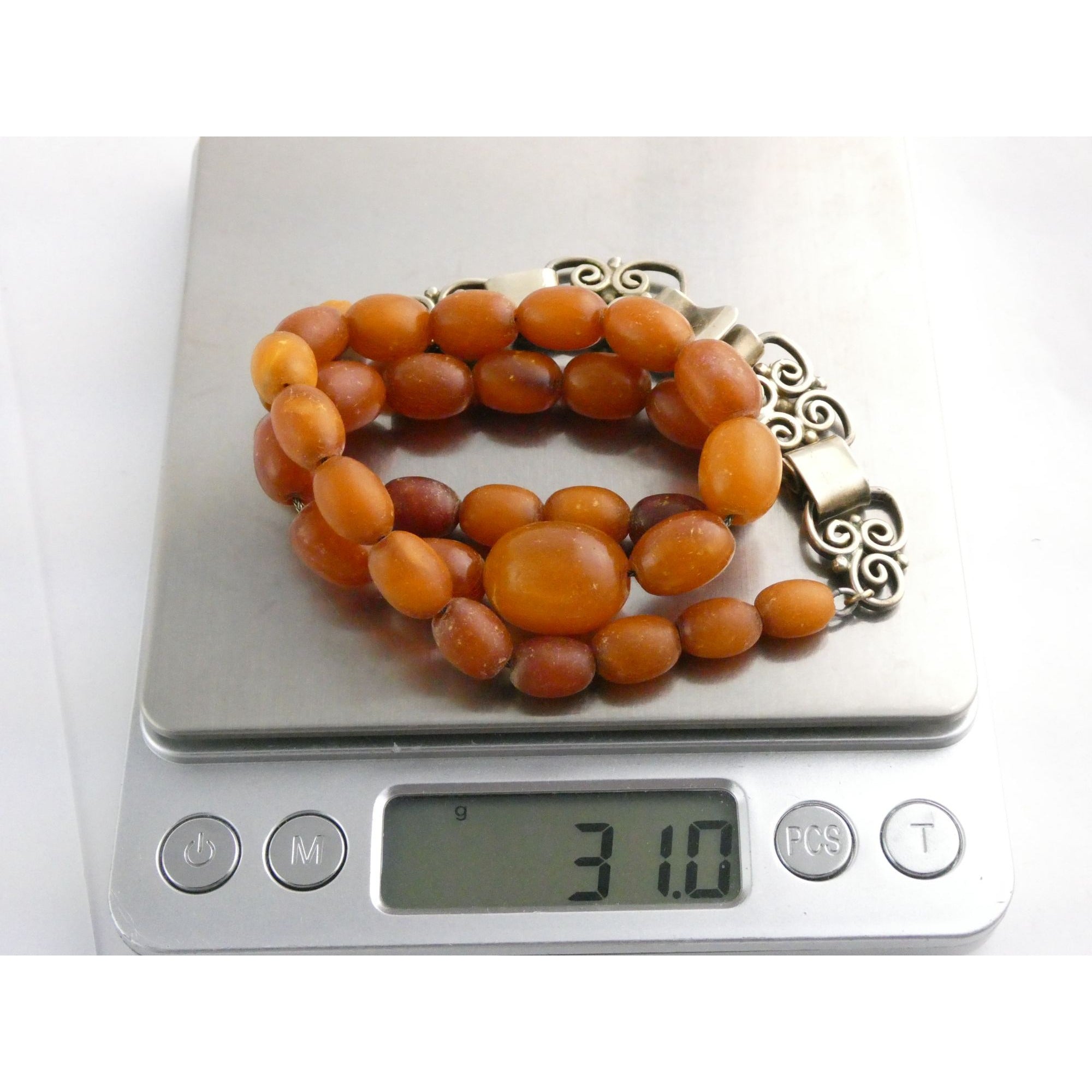 Vintage CONE Sterling Silver Baltic Amber Bead Strand Necklace 31g 20 Inches