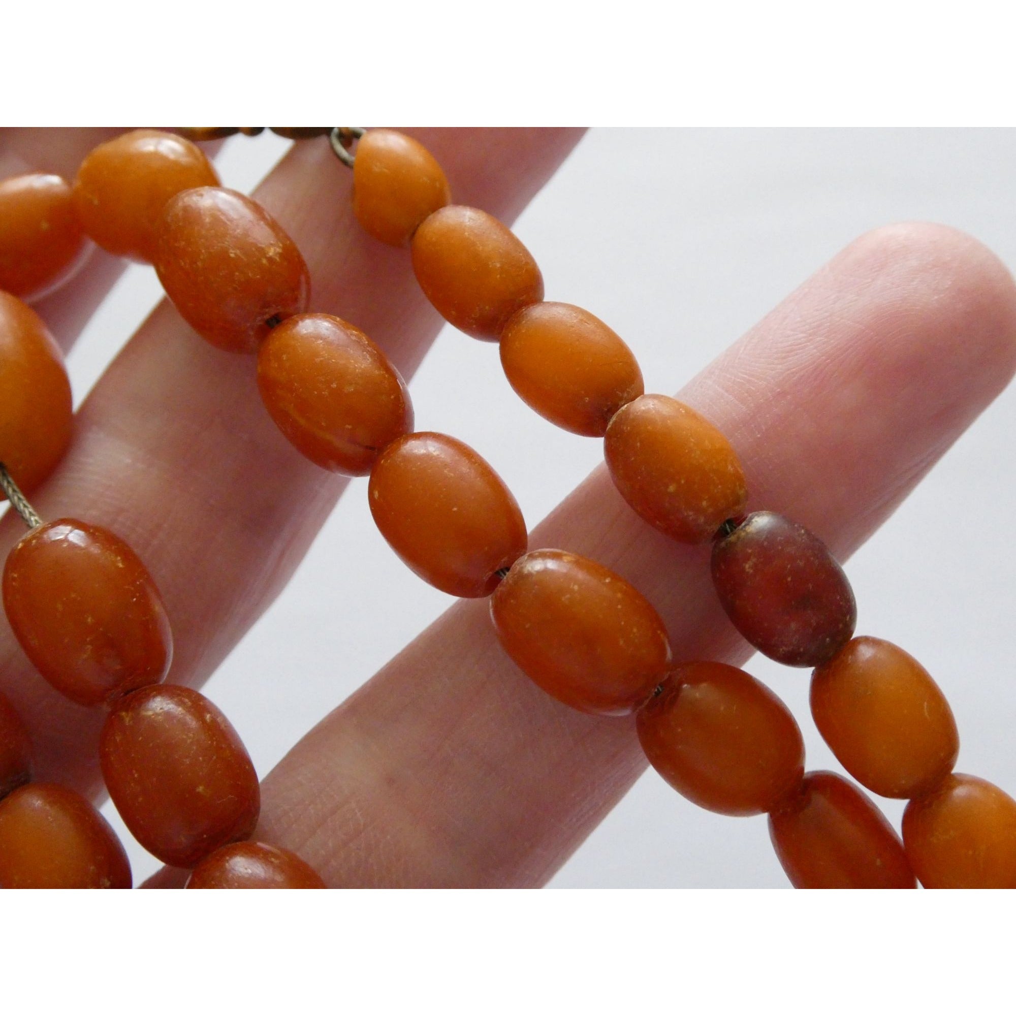 Vintage CONE Sterling Silver Baltic Amber Bead Strand Necklace 31g 20 Inches