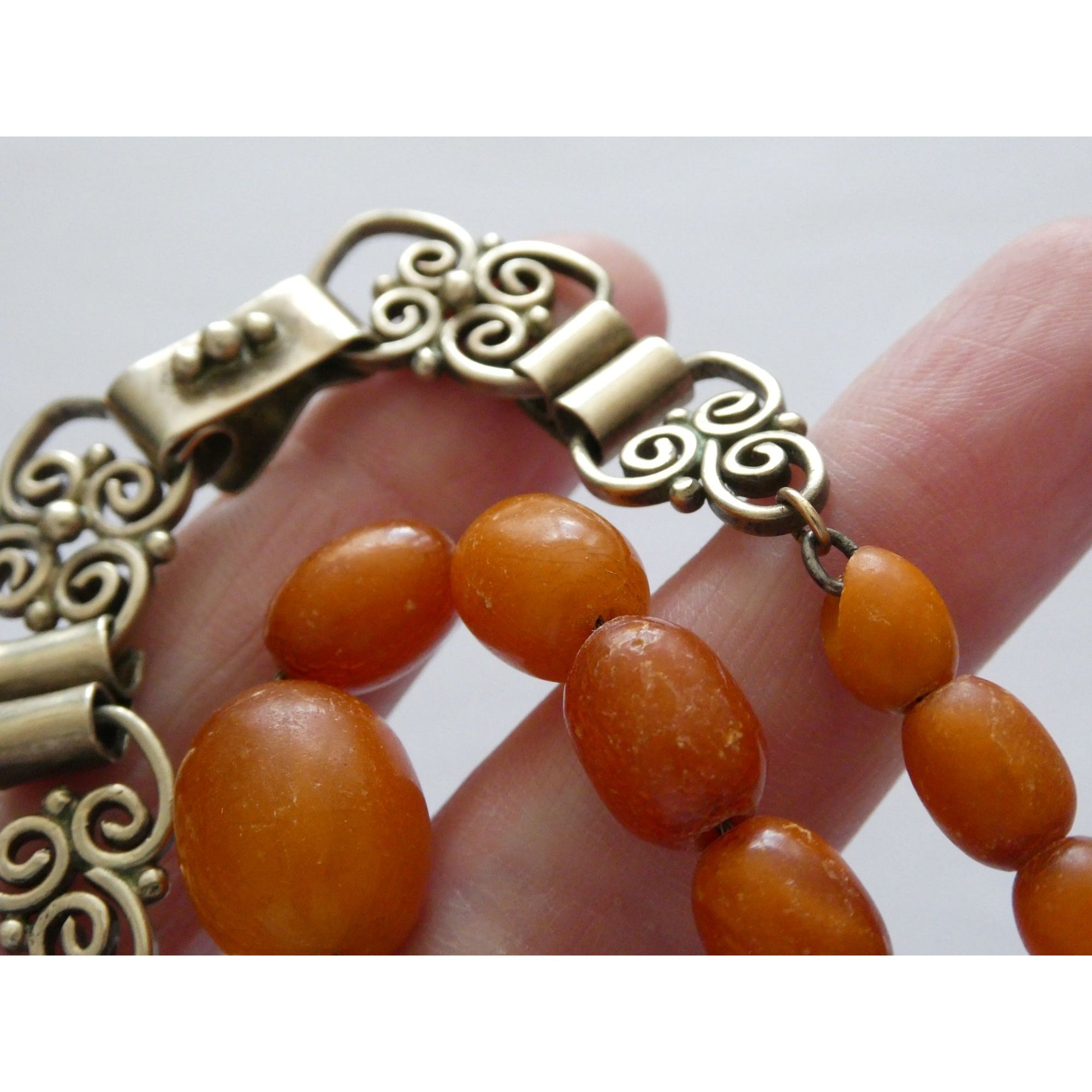 Vintage CONE Sterling Silver Baltic Amber Bead Strand Necklace 31g 20 Inches