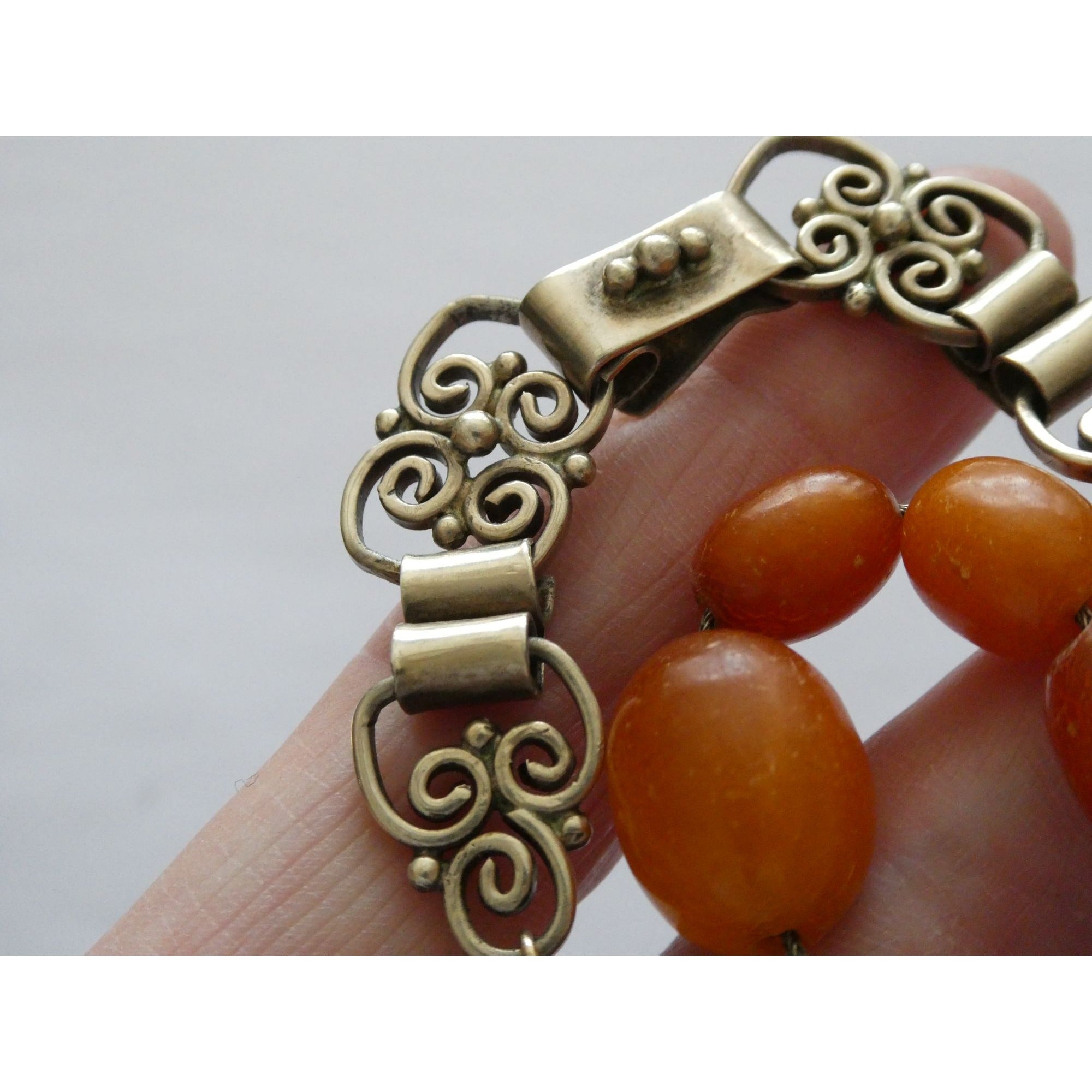 Vintage CONE Sterling Silver Baltic Amber Bead Strand Necklace 31g 20 Inches
