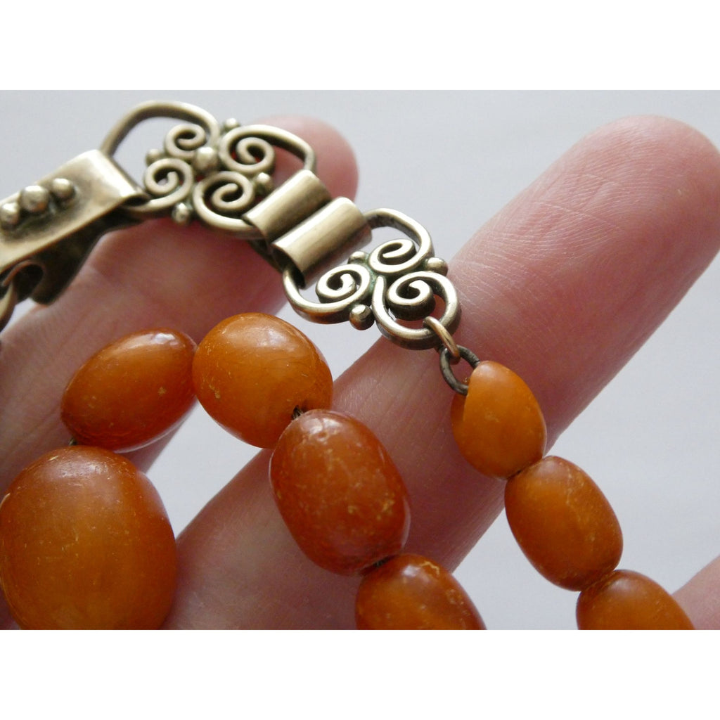 Vintage CONE Sterling Silver Baltic Amber Bead Strand Necklace 31g 20 Inches