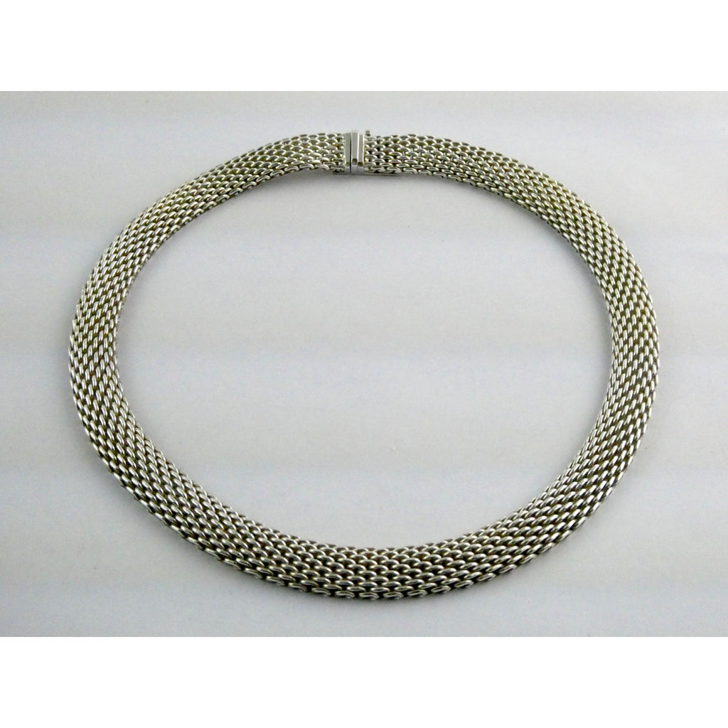 Tiffany and Co Somerset Sterling Silver Mesh Chain Necklace Choker 925 17 Inches