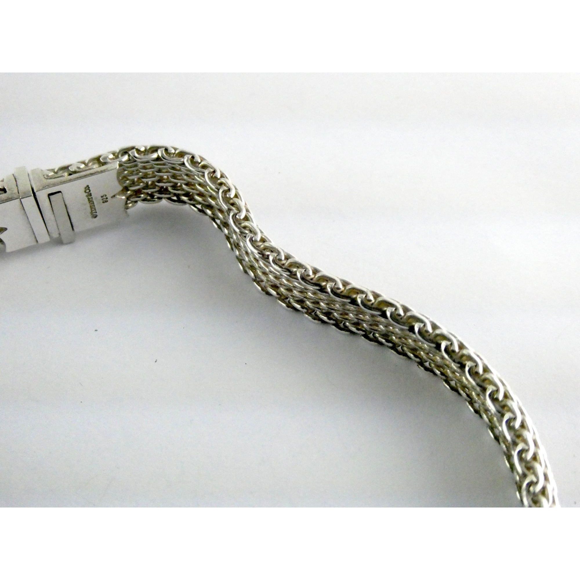 Tiffany and Co Somerset Sterling Silver Mesh Chain Necklace Choker 925 17 Inches
