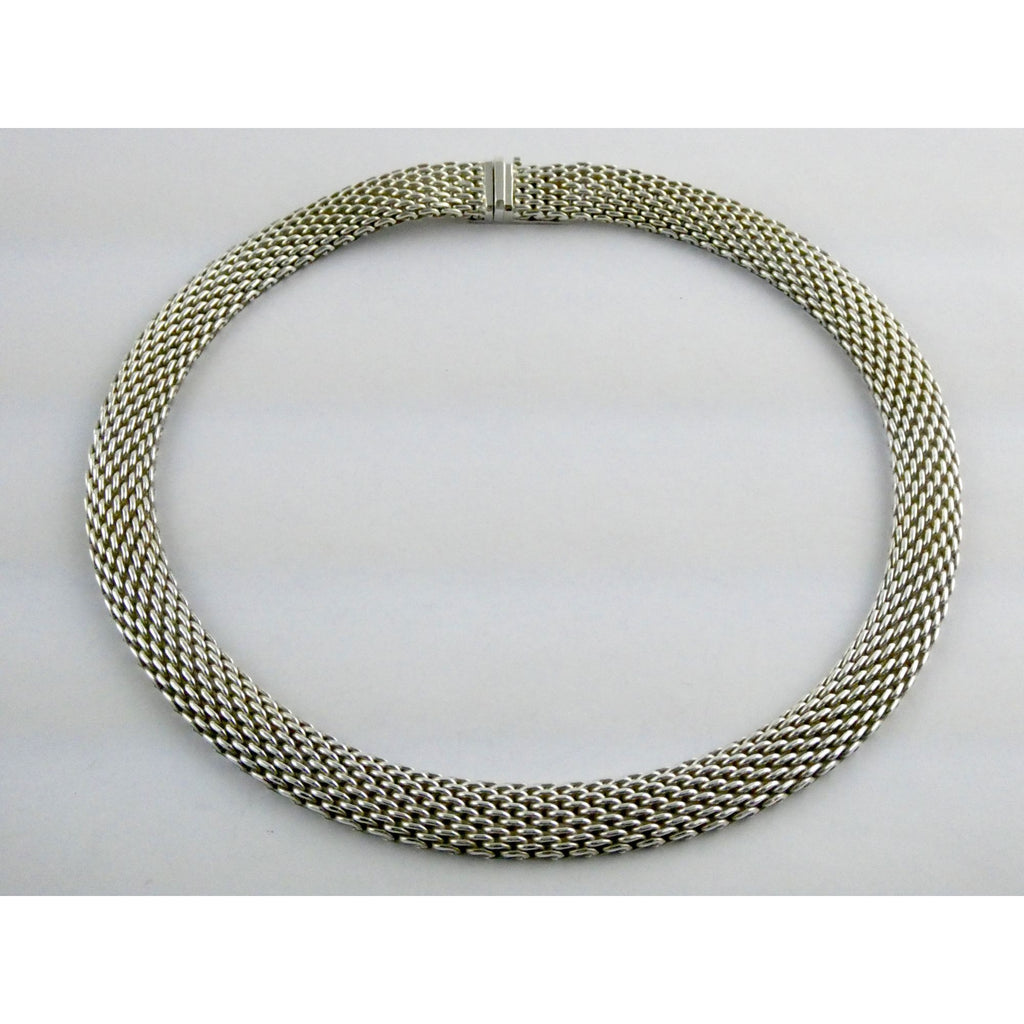 Tiffany and Co Somerset Sterling Silver Mesh Chain Necklace Choker 925 17 Inches