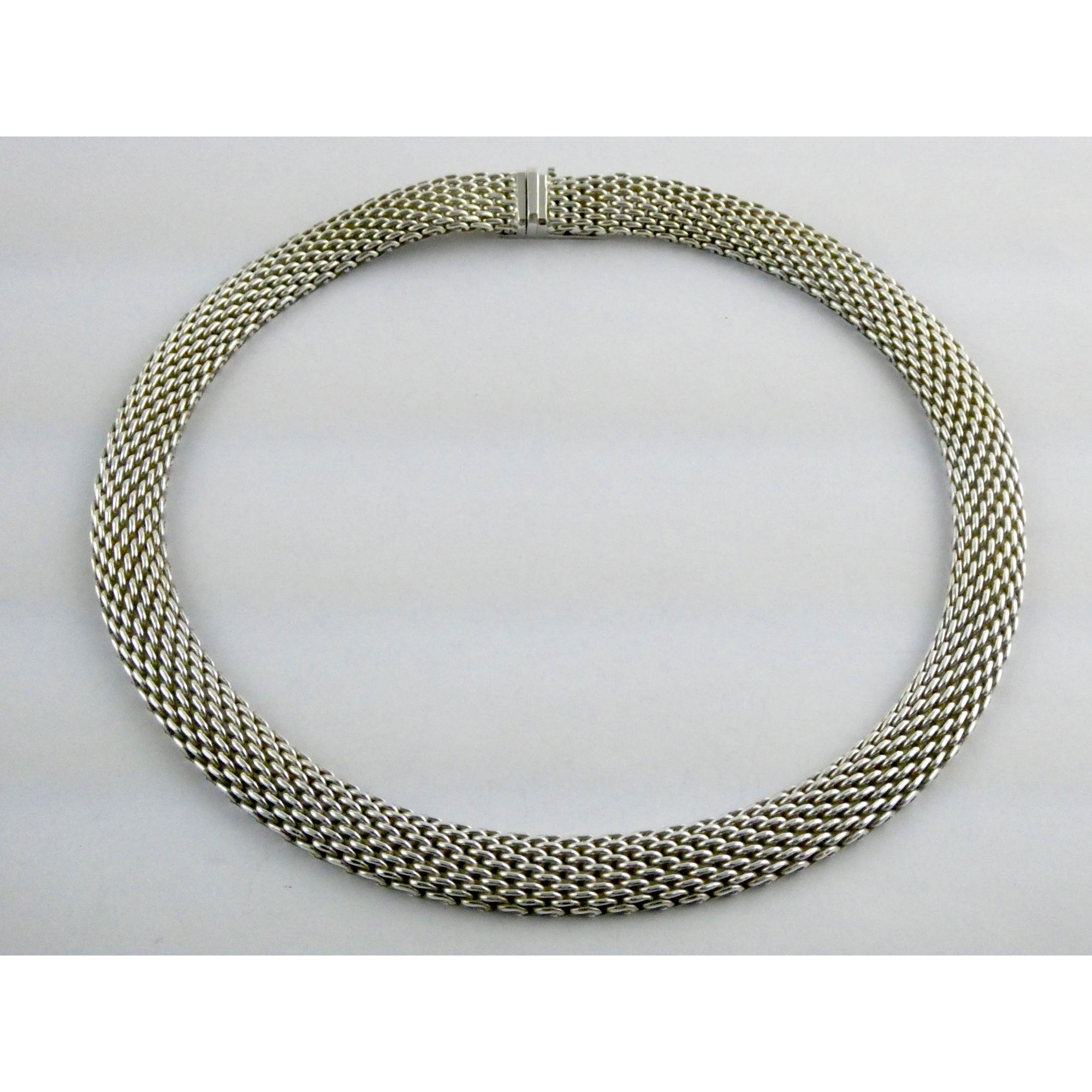 Tiffany and Co Somerset Sterling Silver Mesh Chain Necklace Choker 925 17 Inches