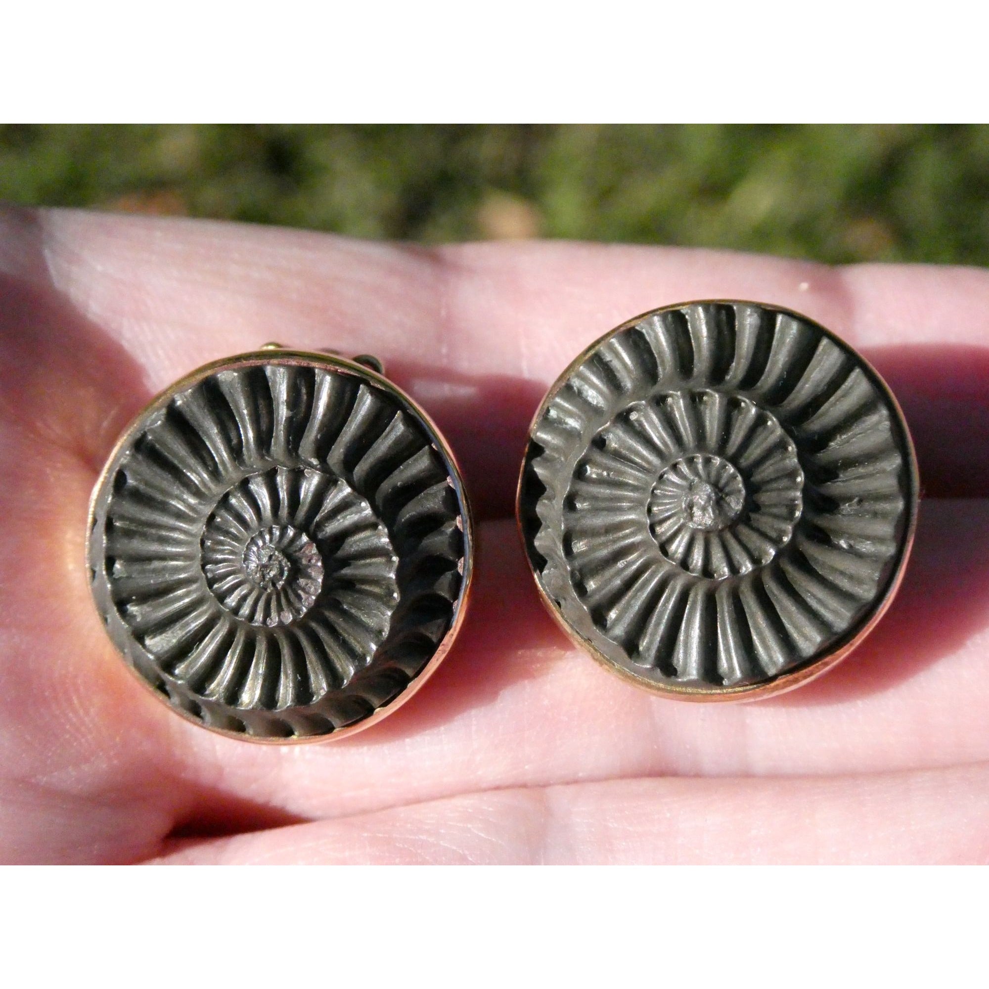 Stephen Dweck Bronze Ammonite Fossil One of a Kind Clip on Earrings 2002 22mm