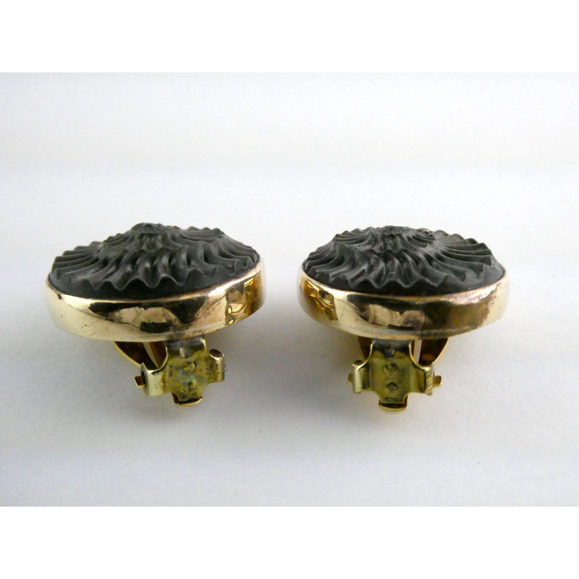 Stephen Dweck Bronze Ammonite Fossil One of a Kind Clip on Earrings 2002 22mm