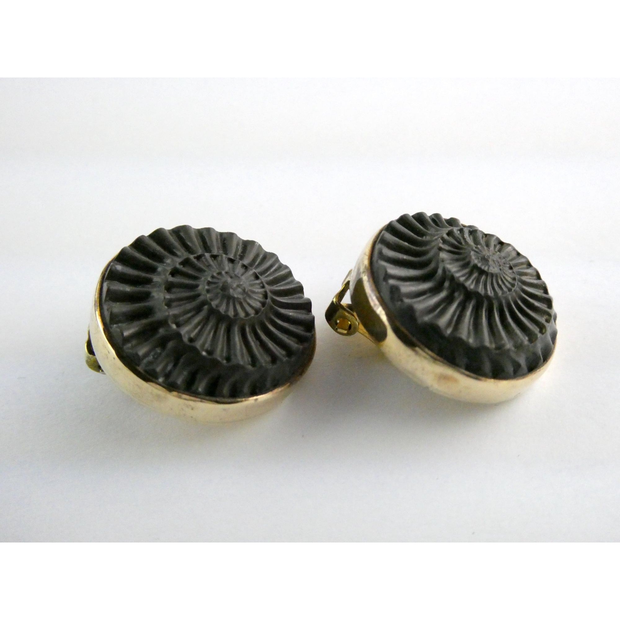Stephen Dweck Bronze Ammonite Fossil One of a Kind Clip on Earrings 2002 22mm