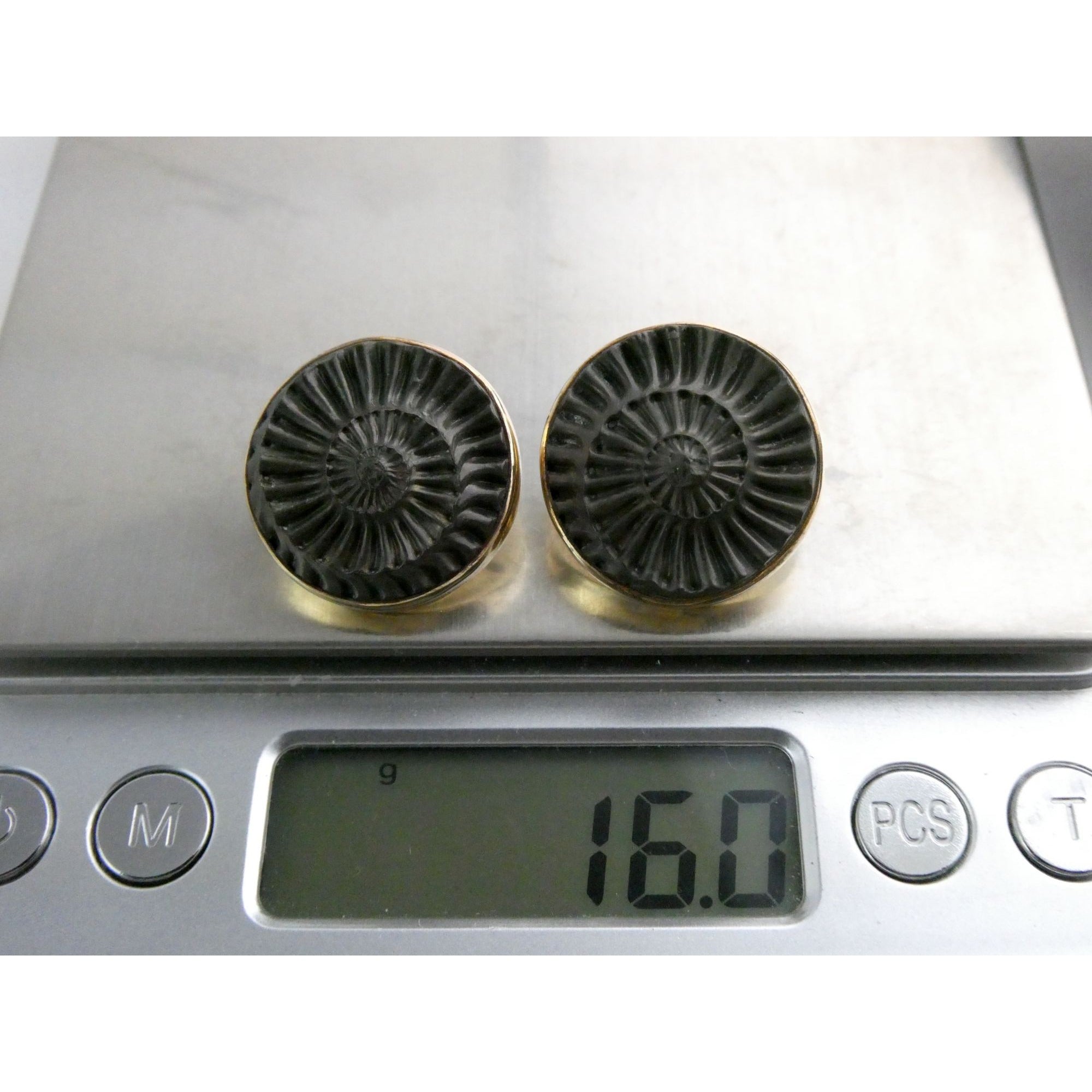 Stephen Dweck Bronze Ammonite Fossil One of a Kind Clip on Earrings 2002 22mm