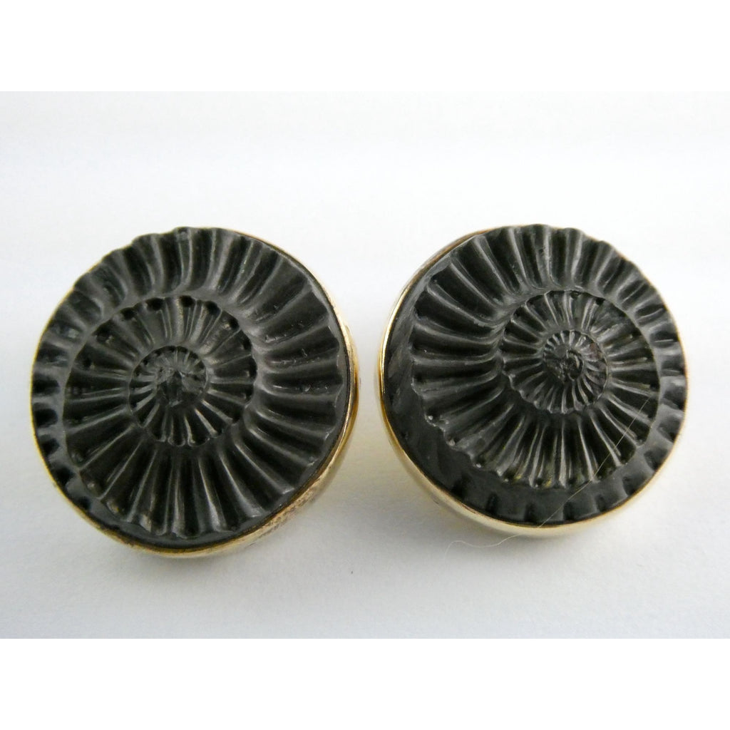 Stephen Dweck Bronze Ammonite Fossil One of a Kind Clip on Earrings 2002 22mm