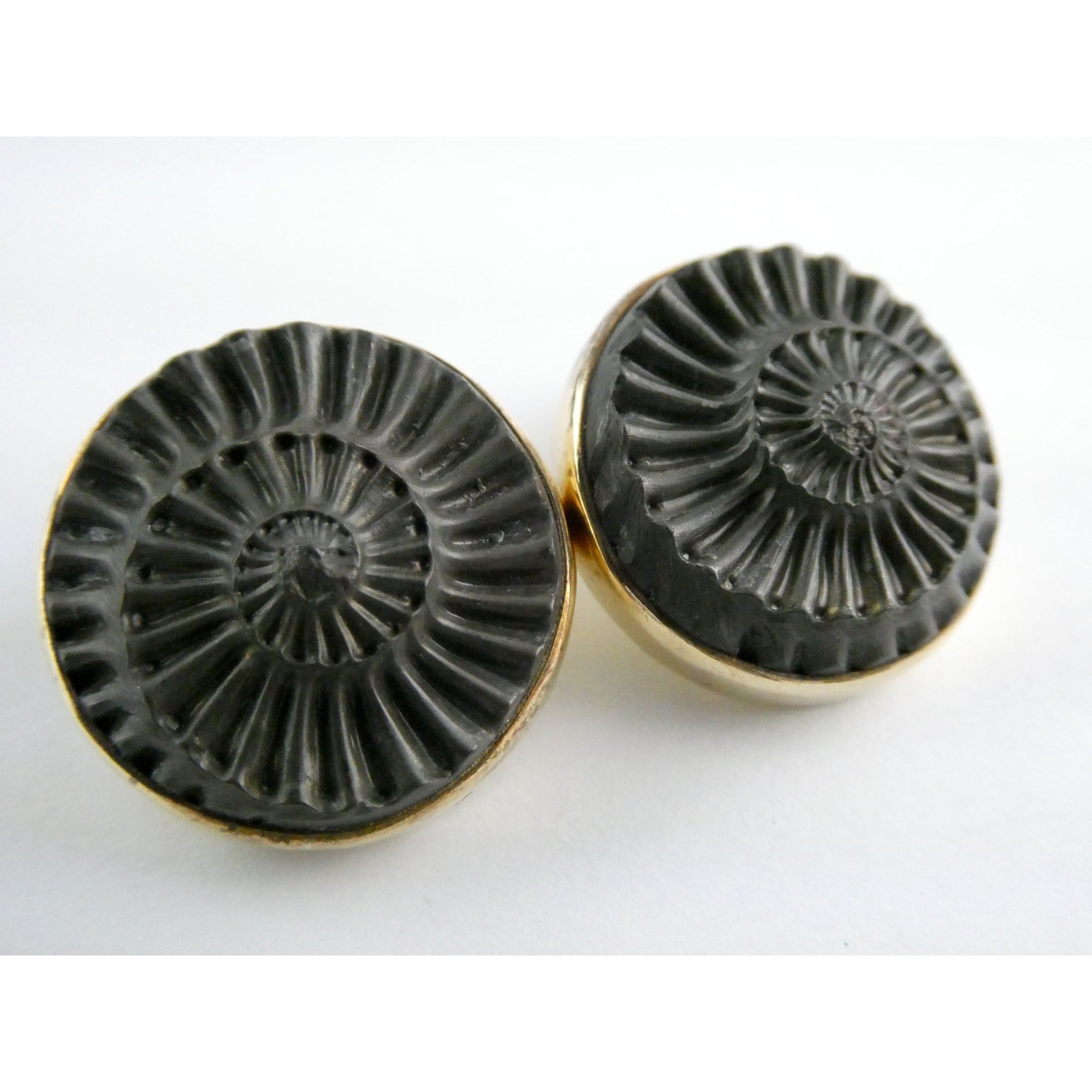 Stephen Dweck Bronze Ammonite Fossil One of a Kind Clip on Earrings 2002 22mm