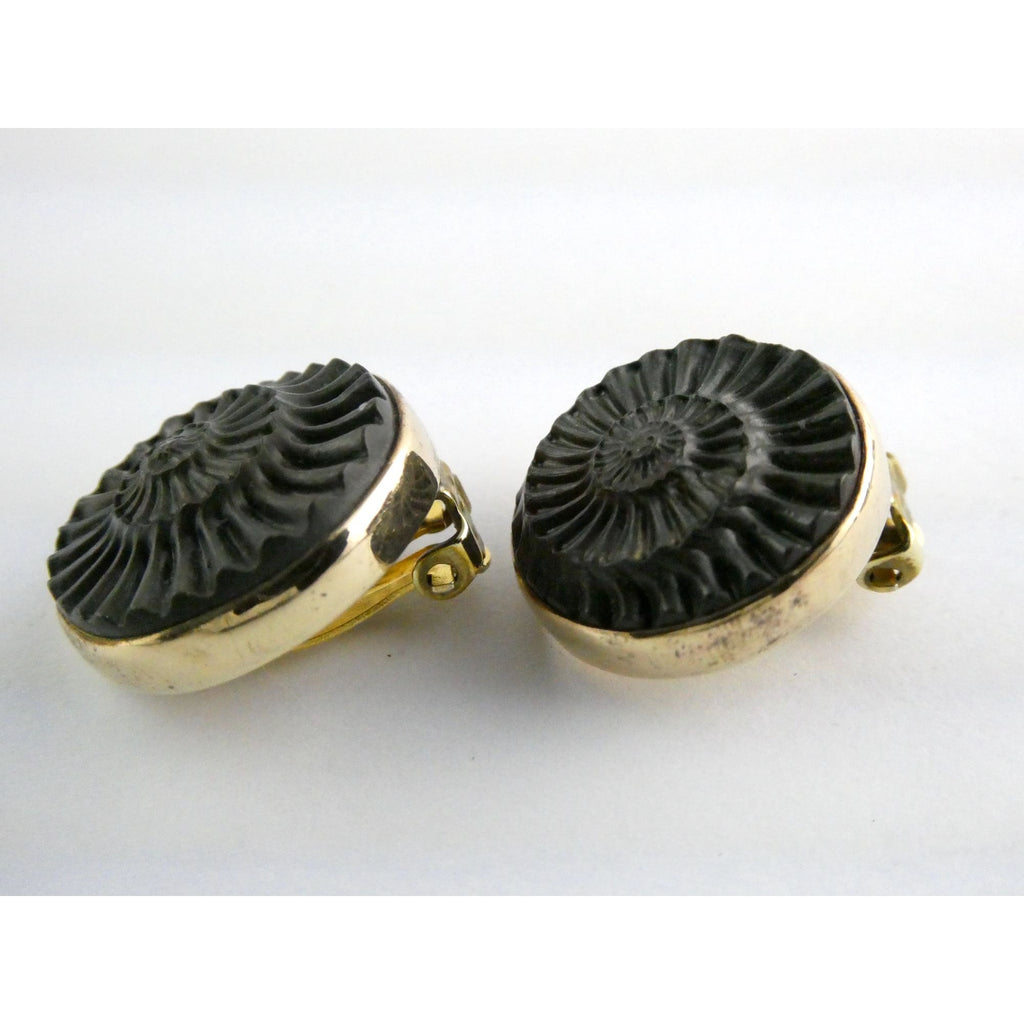 Stephen Dweck Bronze Ammonite Fossil One of a Kind Clip on Earrings 2002 22mm