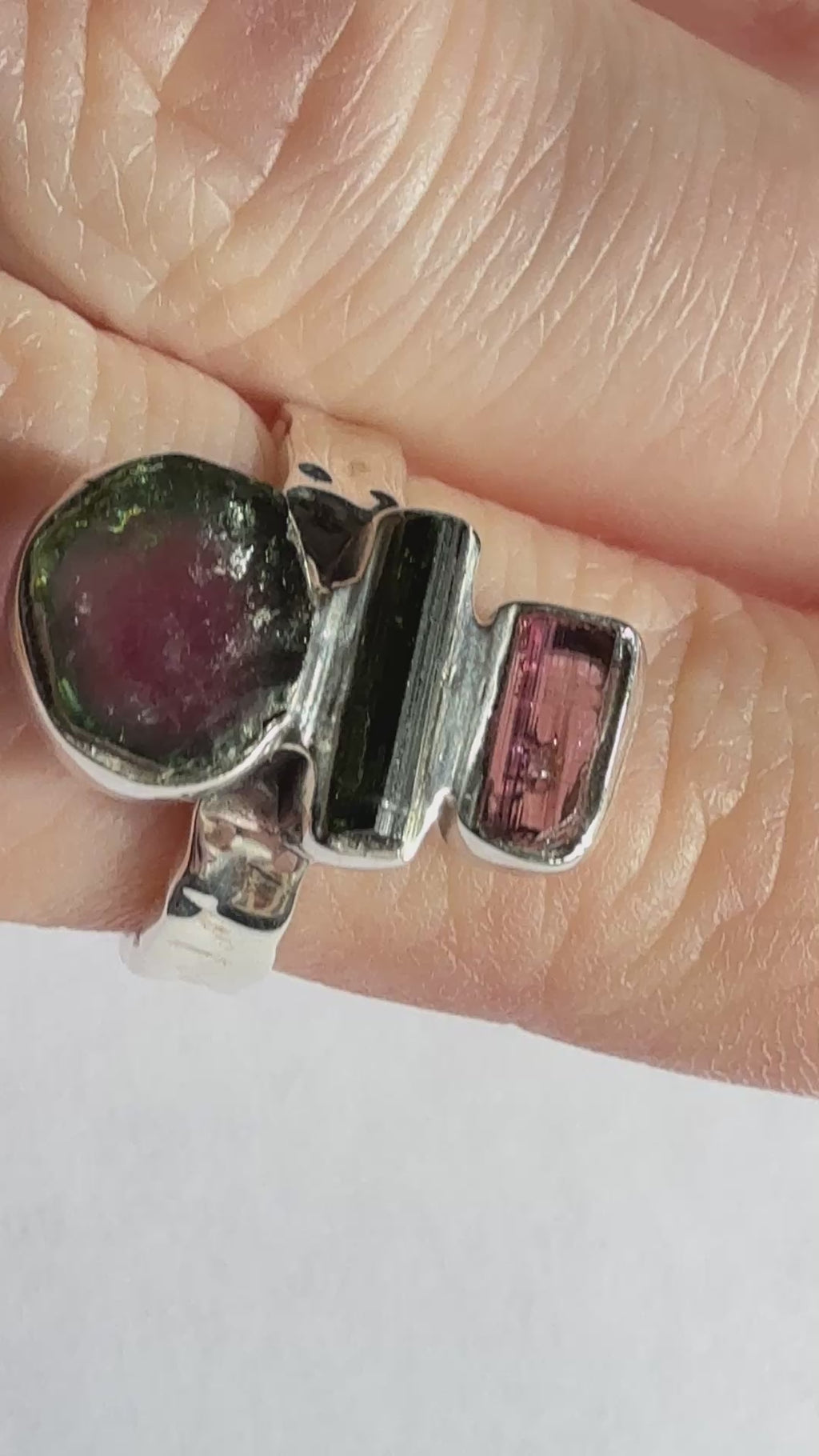 Artisan Made Sterling Silver Watermelon Tourmaline Ring Size 6 Weighs 5.3g
