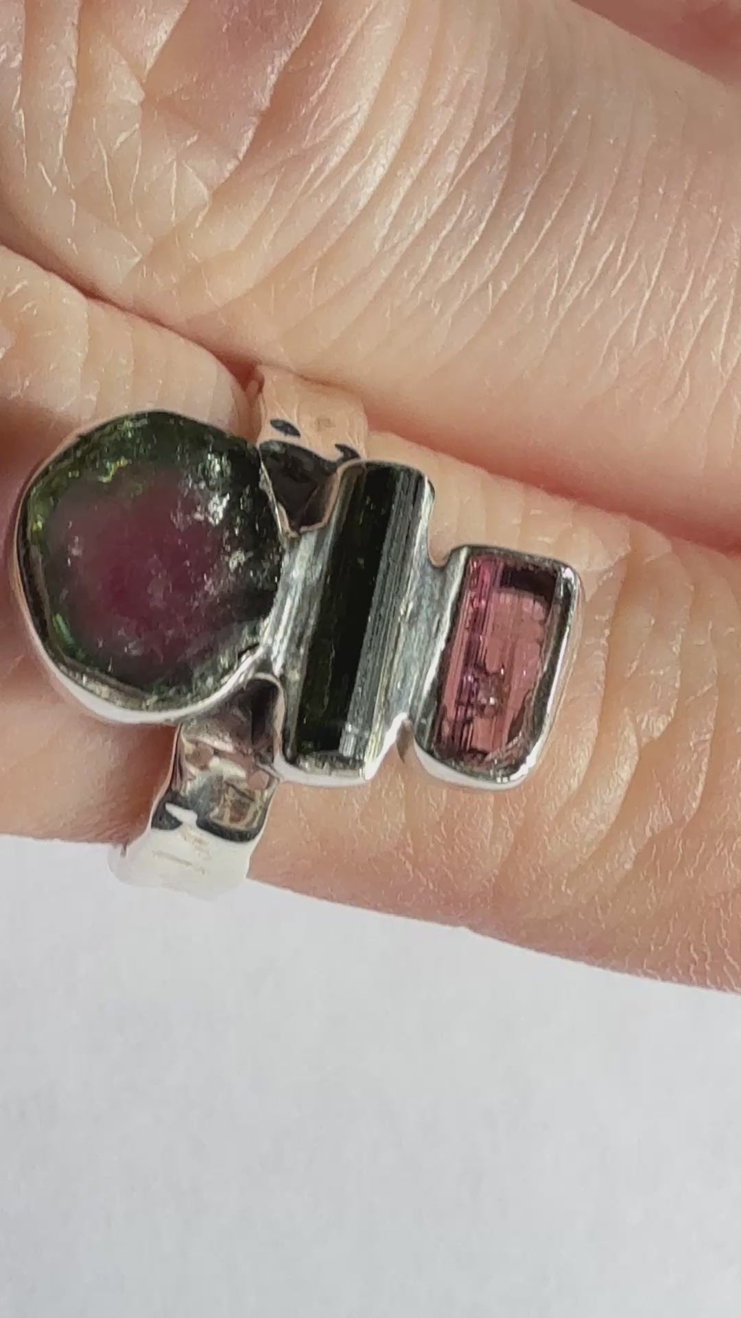 Artisan Made Sterling Silver Watermelon Tourmaline Ring Size 6 Weighs 5.3g